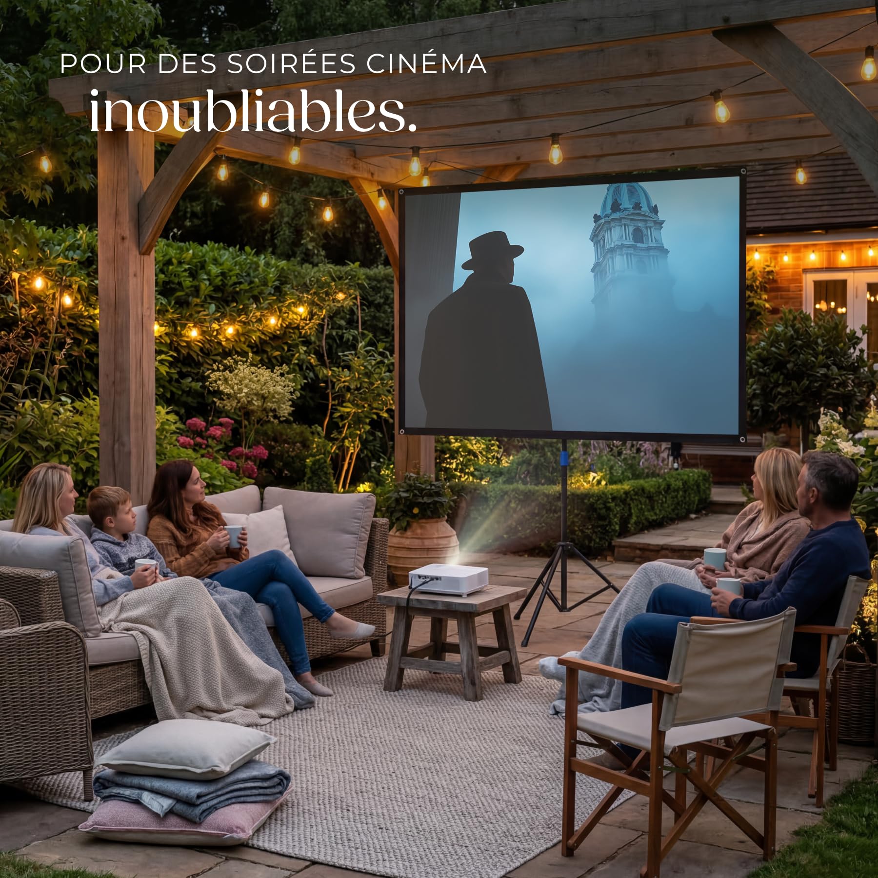 tectake® Écran de Projection portable avec trepied, 160x190 cm, Ecran videoprojecteur format 16:9, Toile videoprojecteur 4K, HD, Full HD, Ultra HD Ecran de Projection Toile projecteur Écran projecteur