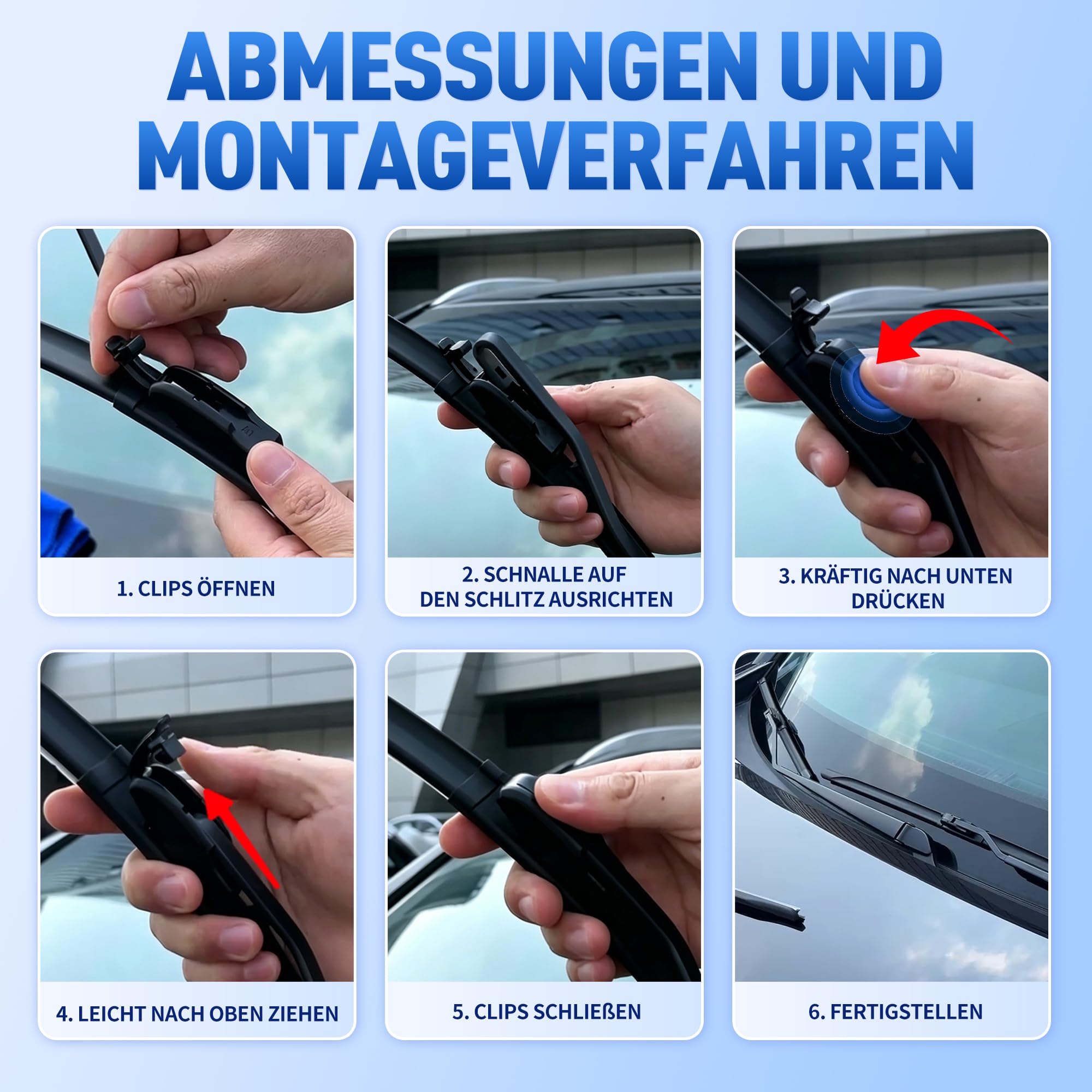 Scheibenwischer Set für Toyota Yaris MK3 2012-2019 Vorne & Hinten | 2 Front + 1 Heck, Vordere Flachbalken-Wischer, Auto Scheibenwischer Frontscheibe und Heckwischer, Direkte Montage