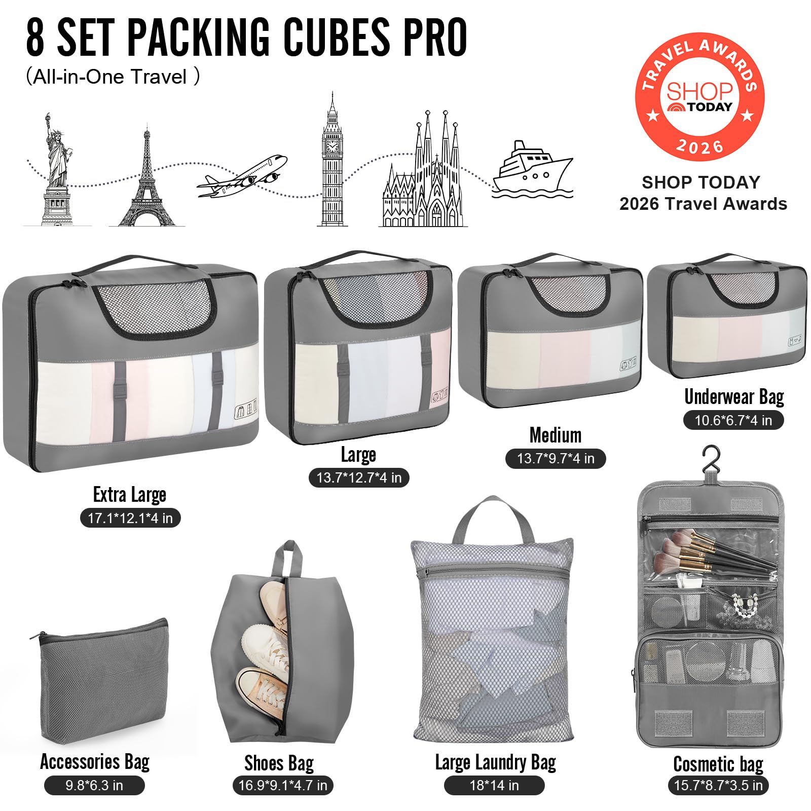 Veken 6 Set Packing Cubes for Travel Essentials, Suitcase Organizer Bags in 4 Sizes, Carry-On Luggage Accessories with Large Laundry & Hanging Toiletry Bag, Must-Have for Airplane view 2