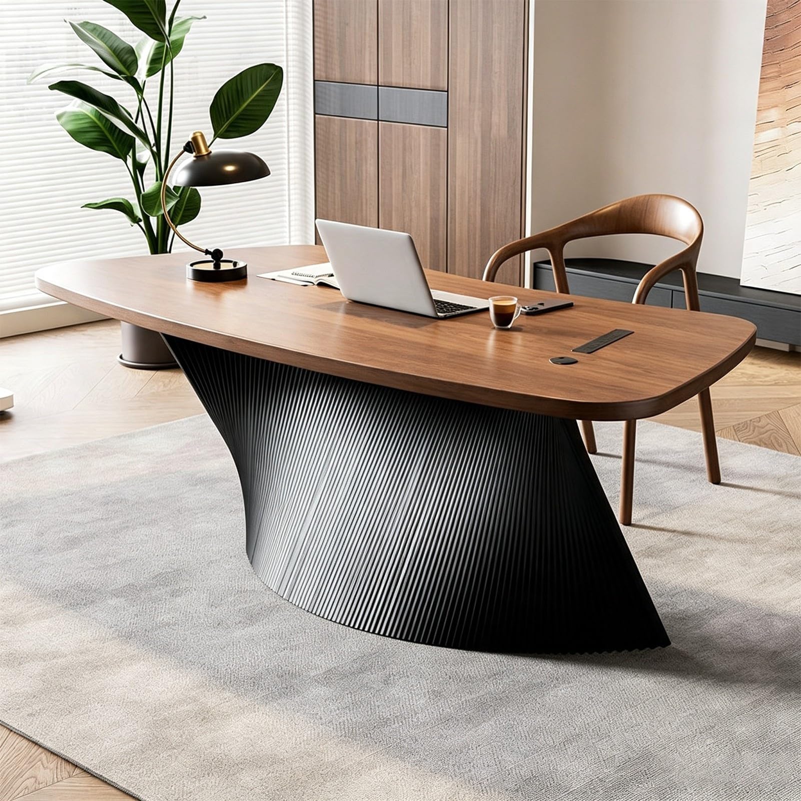 Escritorio Ejecutivo Moderno de Madera Maciza Estriada Ondulada