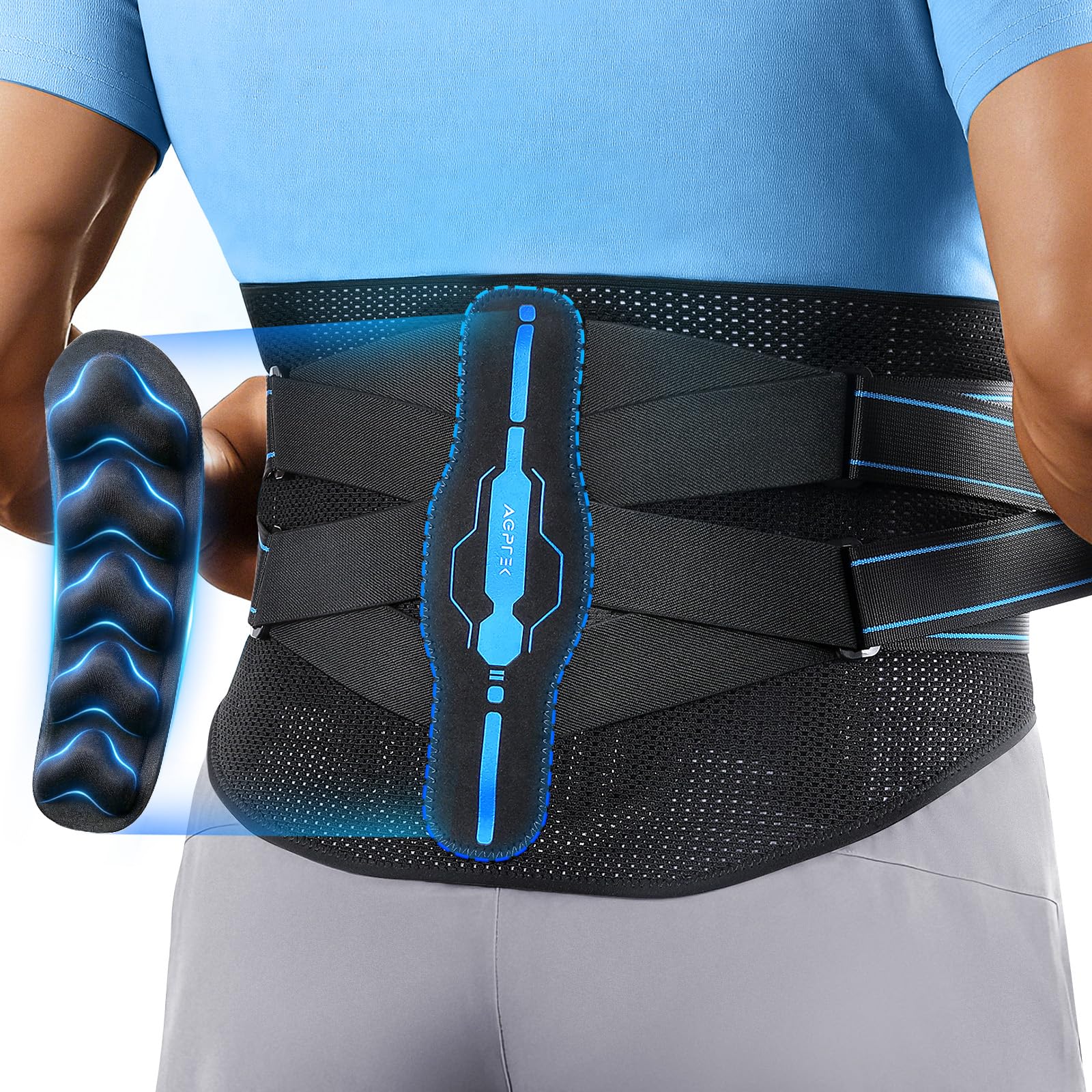 AGPTEK Ceinture Lombaire, Ceinture de Soutien Dorsal Respirant avec Coussin 3D Ergonomique, Soulage les Douleurs Lombaires, Ceinture à Double Sangle Réglable pour Sport, Musculation, Homme/Femme, M
