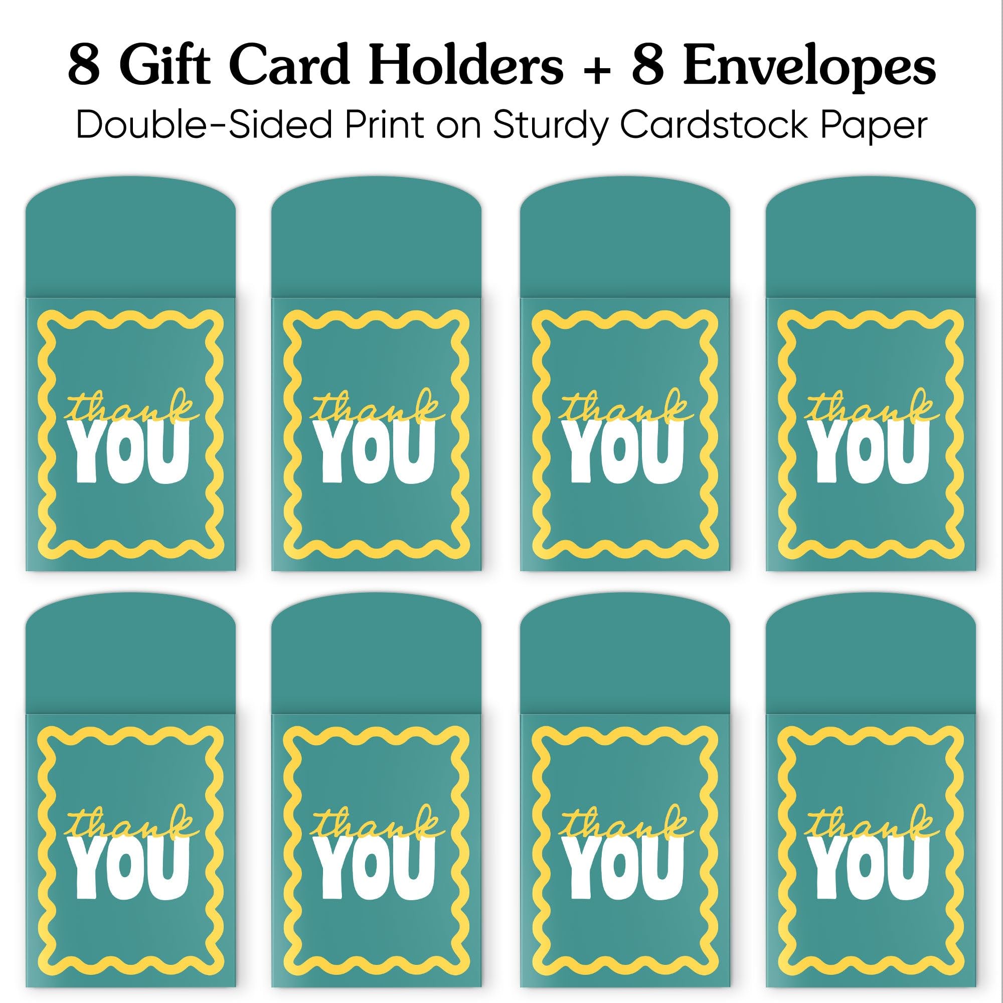 Big Dot of Happiness Teal Green and Yellow Wavy Thank You Gift Card Holders with Envelopes, Cash Money Holders and Gift Card Sleeves, Retro Stationery Nifty Gifty Pack - Set of 8