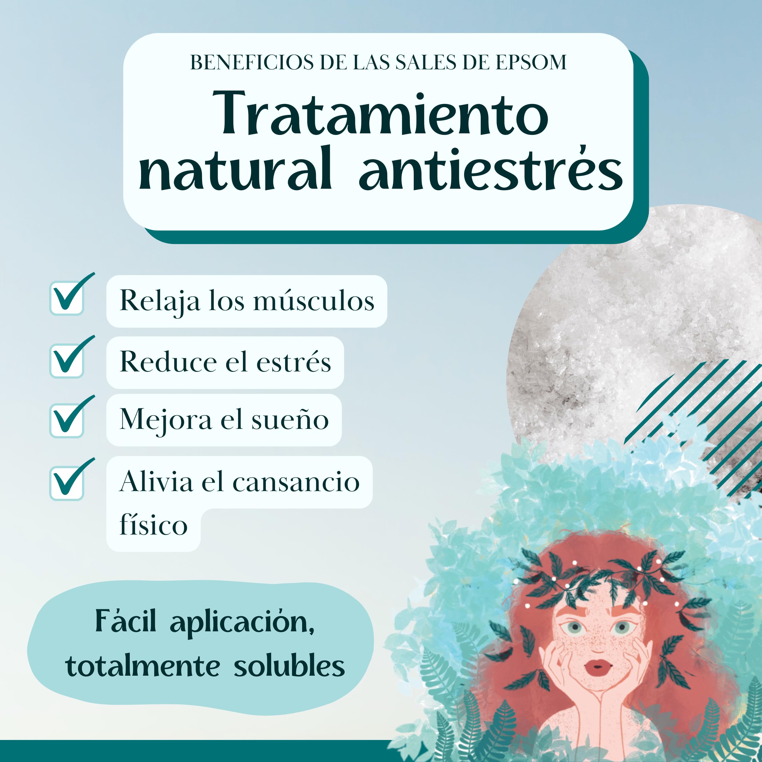 Magnesio para Baño y Pies Sales de Epsom 1kg Bienestar Relajación Muscular Revitalizante Sin Aditivos