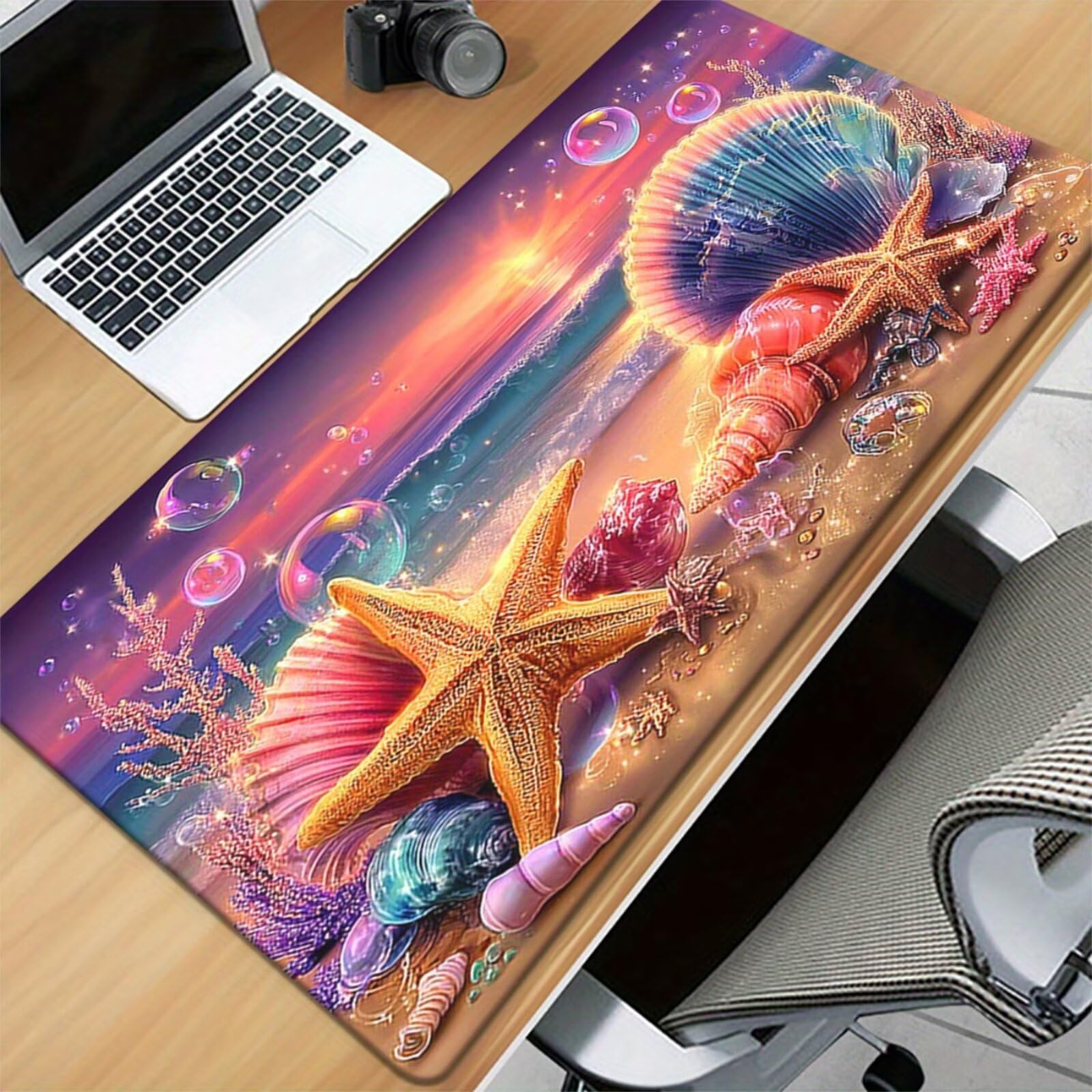 Tappetino Mouse da Gioco 1200x600x2mm, Conchiglie Spiaggia Mouse Pad XXL ad Alta Precisione e Velocità, Base in Gomma Antiscivolo Ultra-Grip, Tappetino per Scrivania Tastiera e PC