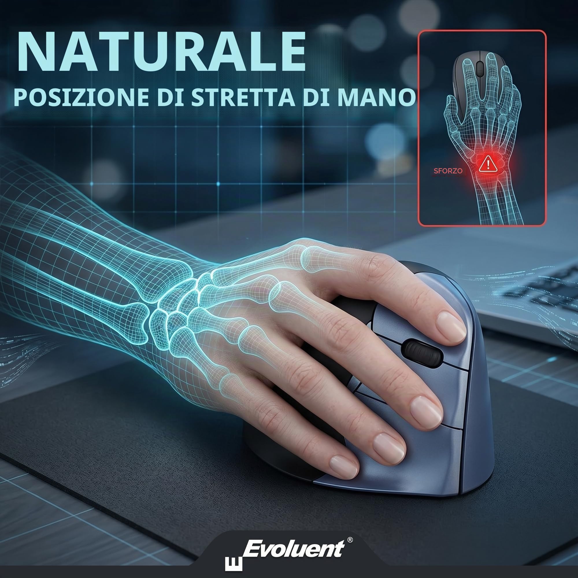 Evoluent Vm4Rw Mouse Verticale Destro Evoluent4 6 Brancolare/Rotella di Scorrimento/In Modalità Wireless