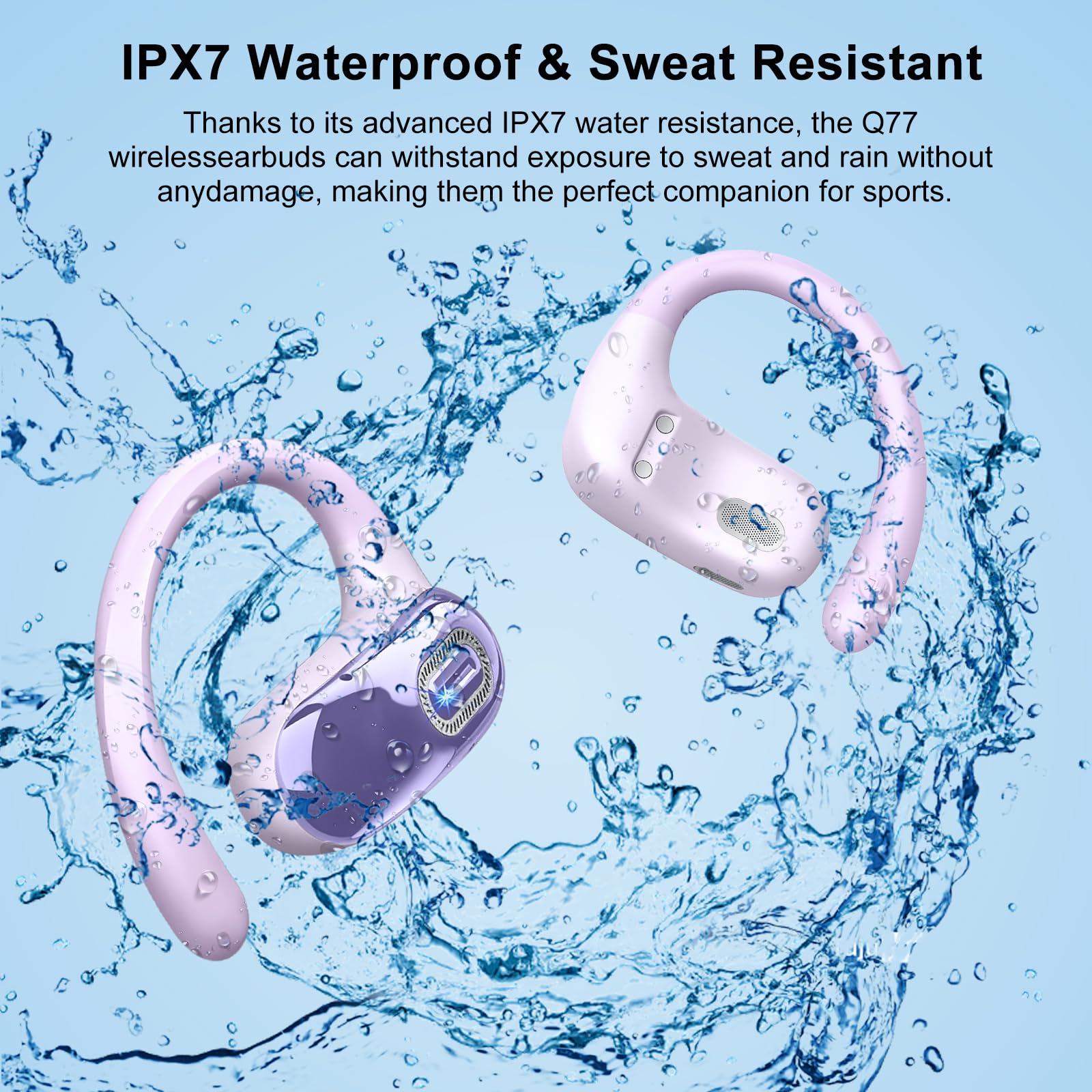 Cuffie Open Ear,Cuffie Bluetooth Sport 5.4, 50 Ore, Auricolari Wireless con Ganci, Stereo HD, Auricolare Confortevole, Controllo Tattile, Impermeabili IPX7, Auricolari Running per Corsa Ciclismo,Viola