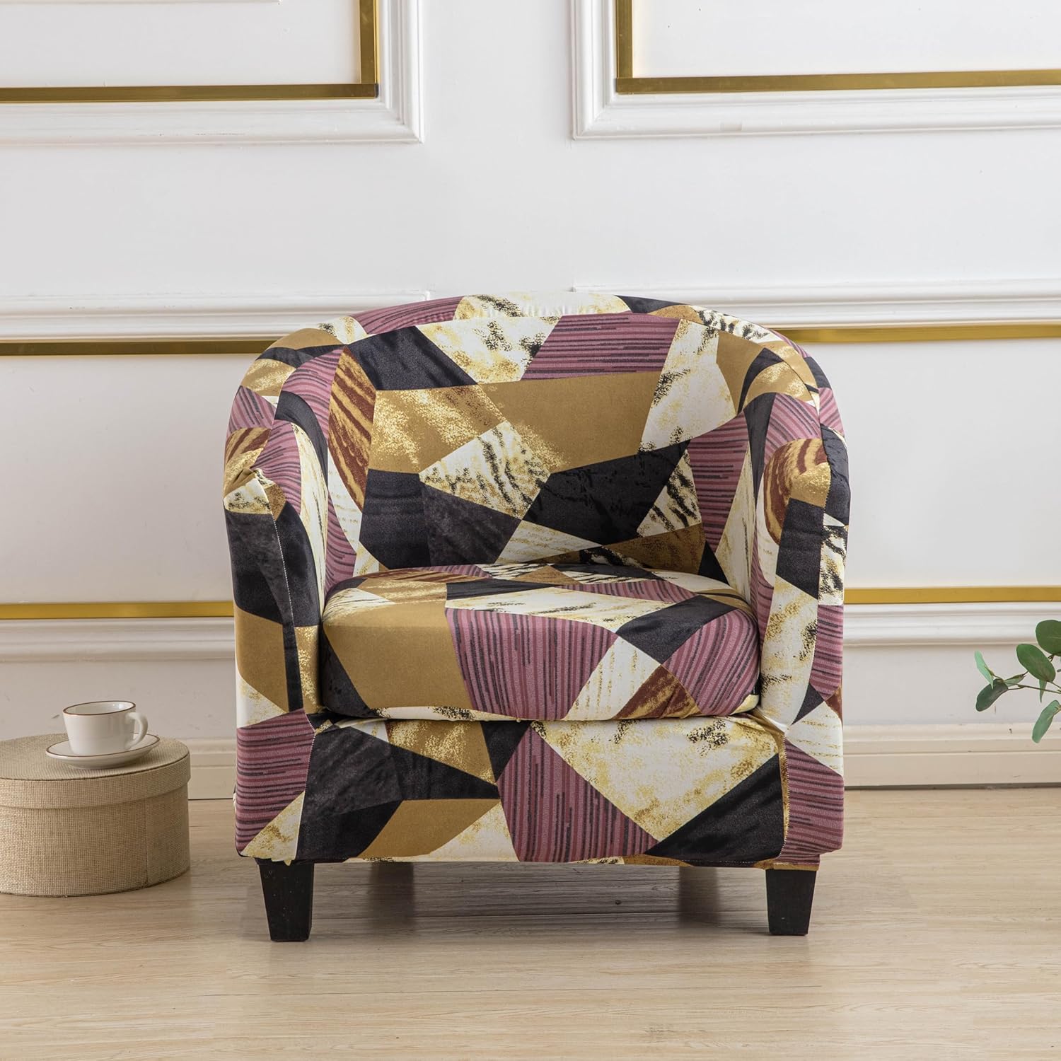 2 Piece Club Chair Slipcover Printed Tub Chair Slipcover Stretch Armchair Cover Sofa Cover Printed Round Barrel Swivel Chair Covers Couch Covers with Elastic Bottom for Bar Living Room,25