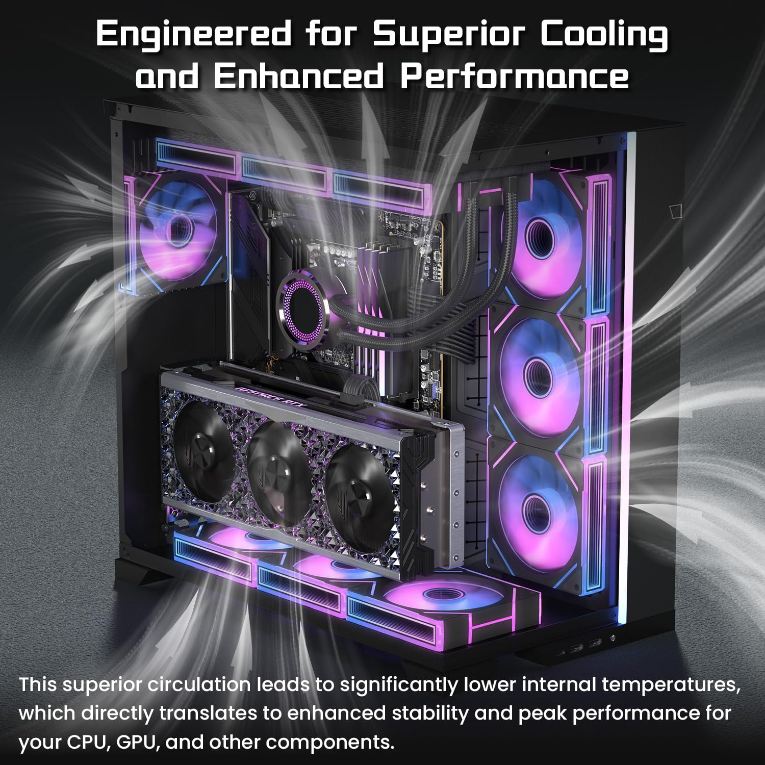 Paquete de 7 ventiladores ARGB, 4 ventiladores delanteros + 3 ventiladores de marcha atrás, control inteligente de temperatura (PWM), velocidades de ventilador de hasta 1550 RPM con 28 luces LED