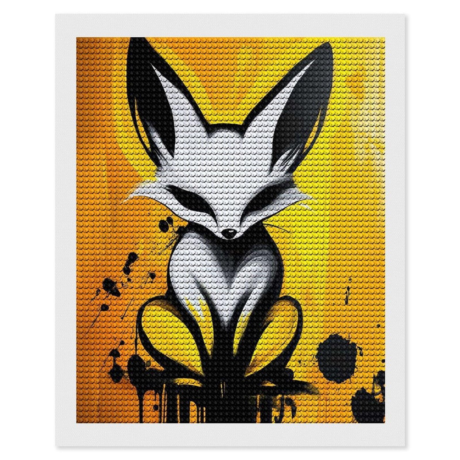 Junmoney White Fox on Yellow Background Diamond Painting Canvas Set 16"x20", Satisfying Creative Project, Easy to Follow Symbols, Fun Craft Experience