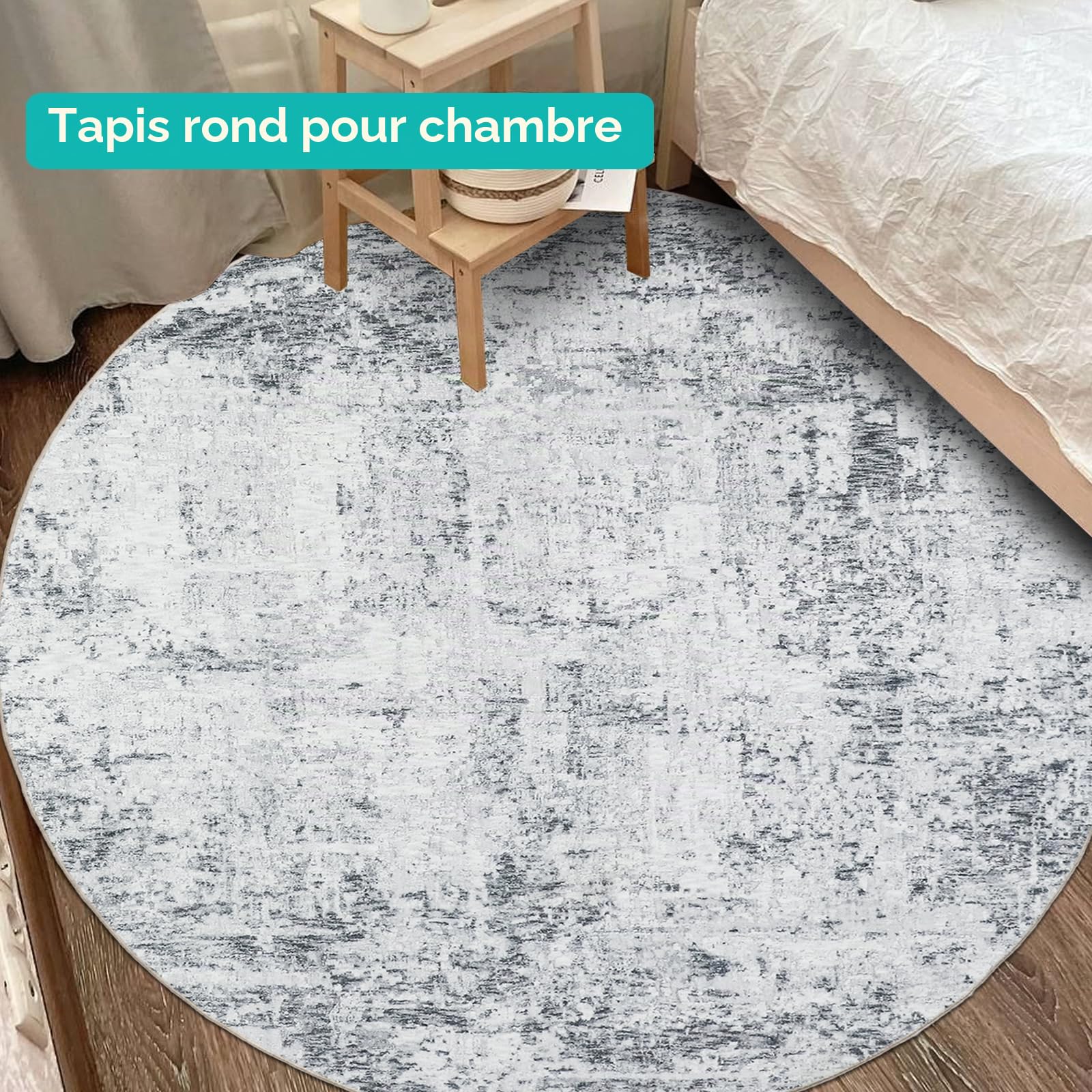 Capslpad Gris Abstrait Tapis Rond ø135cm Tapis Moderne antidérapant Salon Rond Lavable Tapis Ronds Poils Courts Doux Rond Beige pour Salon Chambre à Coucher Bureau à Domicile Décoration