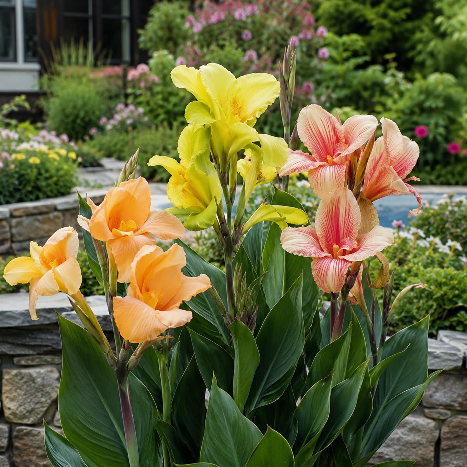 Rizomi di Canna Indica da Piantare, resistenti al freddo e alla siccità-Compatti e Ornamentali-5 zwiebeln-C