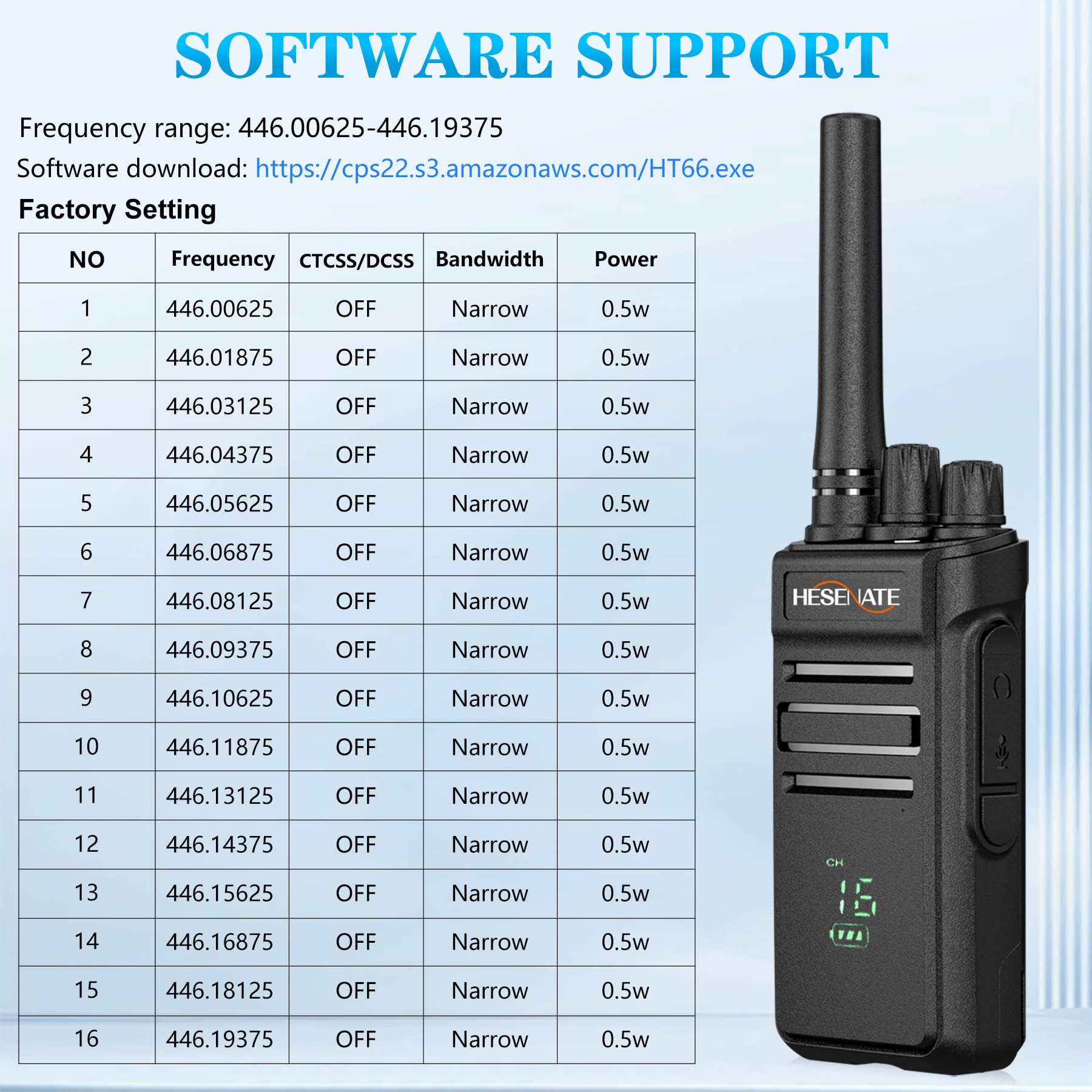 HESENATE HT66 PLUS Display PMR446 Walkie Talkies for Adults, Long Range Rechargeable 2 Way Radio with 6 Way Charger, USB-C Charging, VOX, for School, Construction, Warehouse, Outdoor (Black, 6 Pack) — view 7