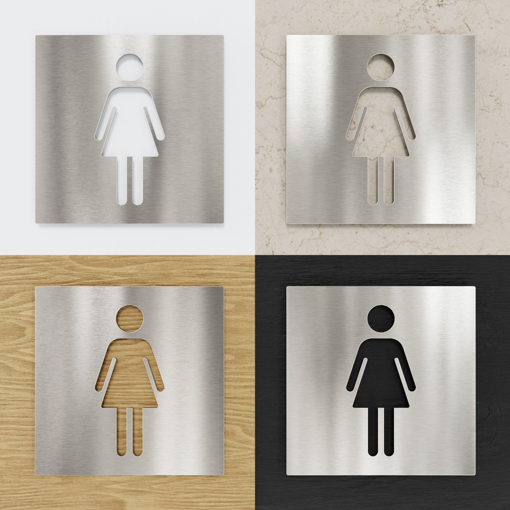 Edelstahl WC-Schilder Set - selbstklebend & pflegeleicht - Design Toiletten-Schilder T-06-E