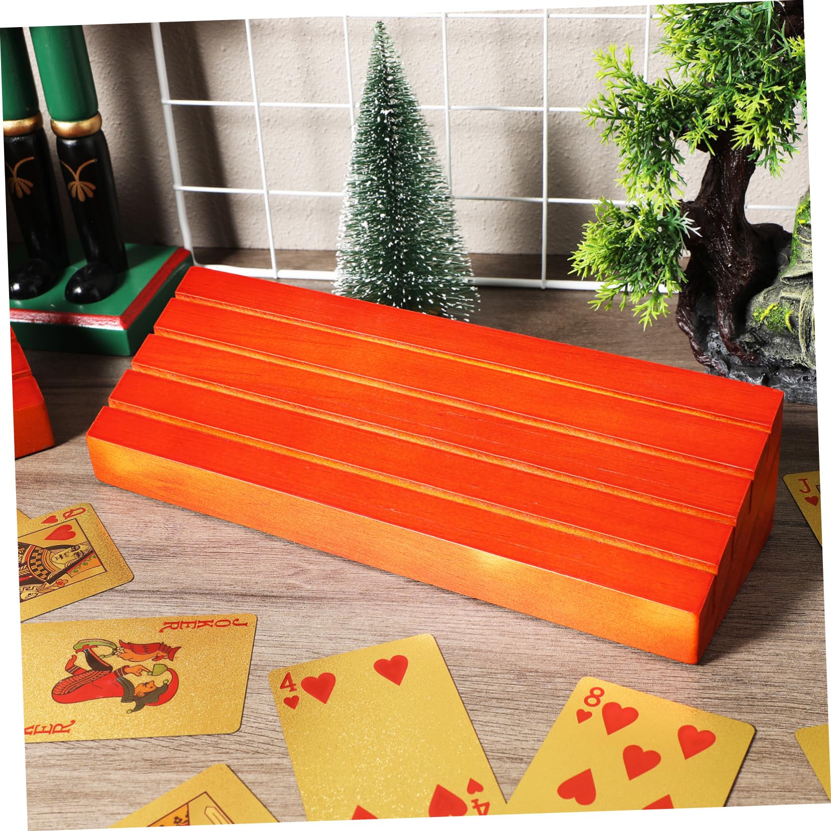 KOMBIUDA Porta Carte da Gioco in Legno Marrone, Base da Tavolo 2 Pezzi | Bridge, Esposizione Chiara, Giocata Semplice, Accessorio per Feste e Tavolo
