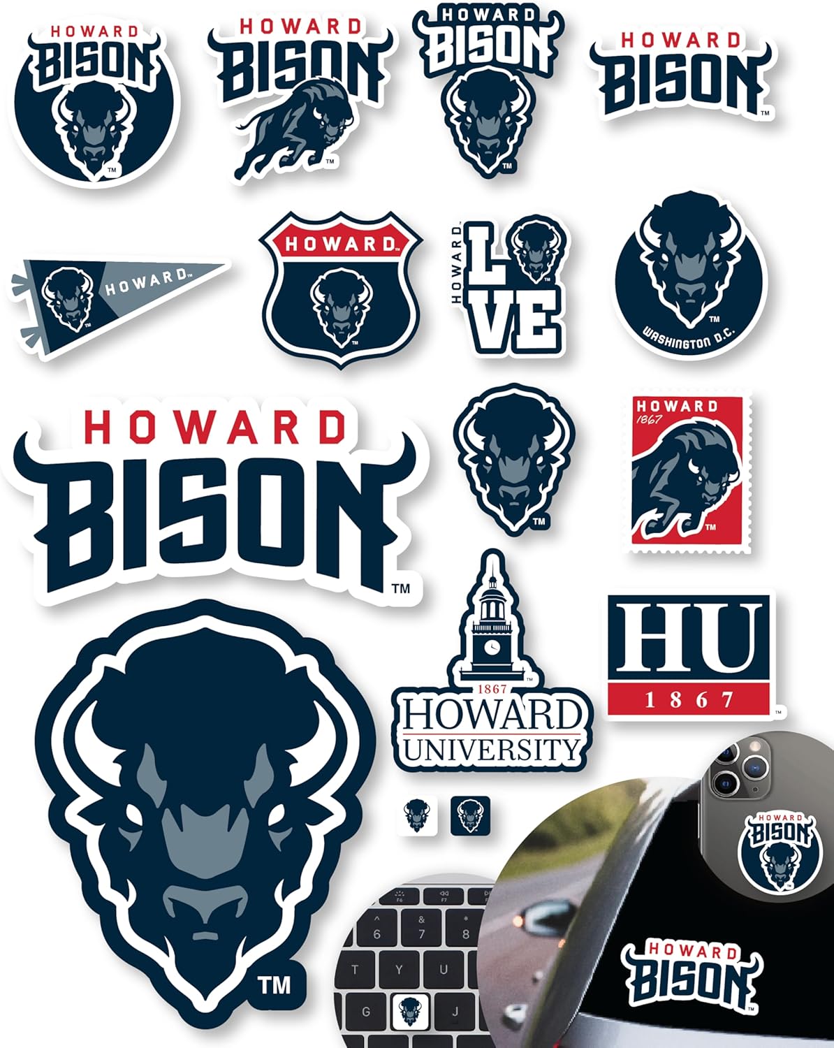 Howard University Stickers for Gift, Car, Water Bottle, Laptop, and Phone for HU Football Fans and Graduates (Howard Bison)