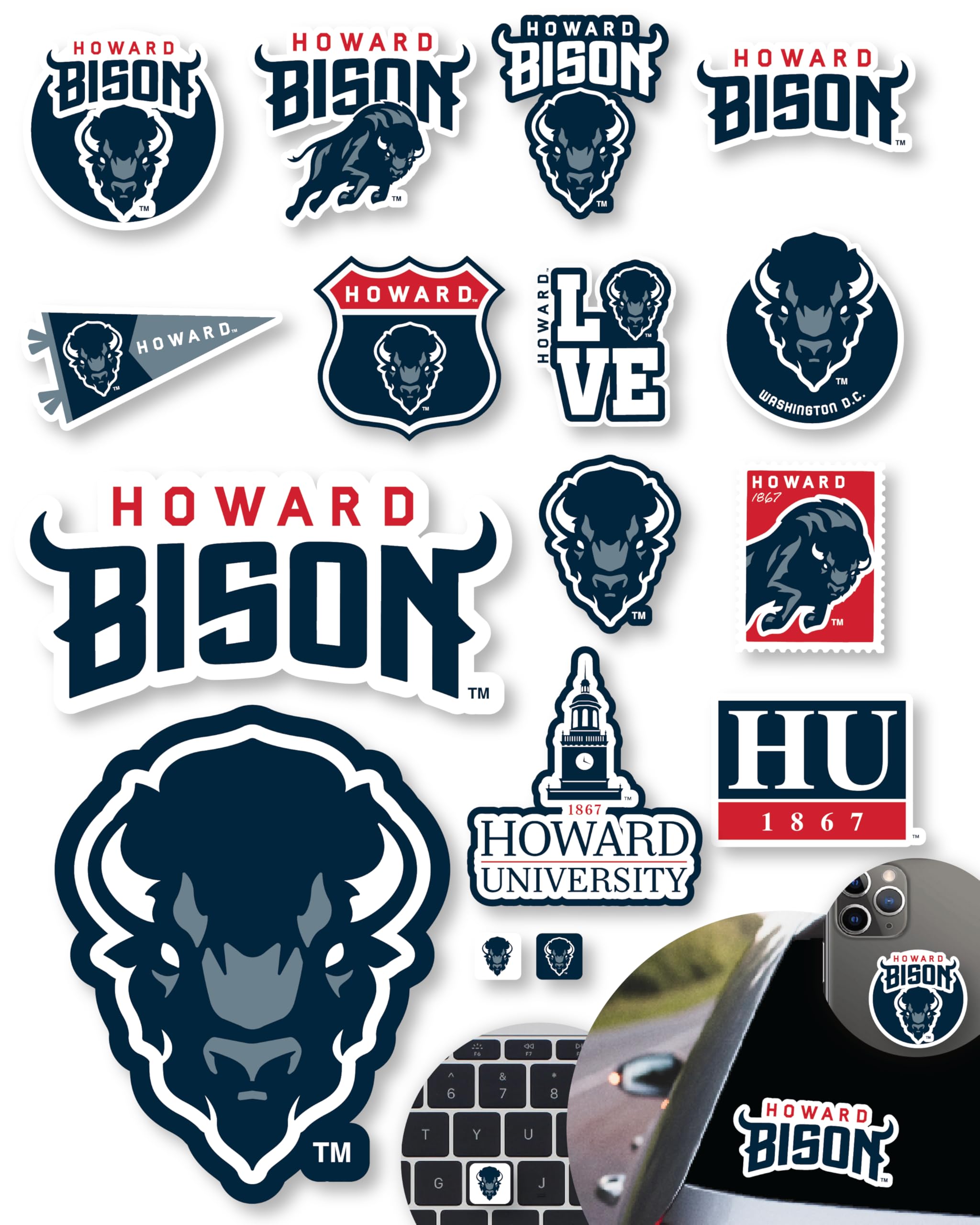 Howard University Sticker Variety Pack on Car Water Bottle Phone 14 Pc Gift
