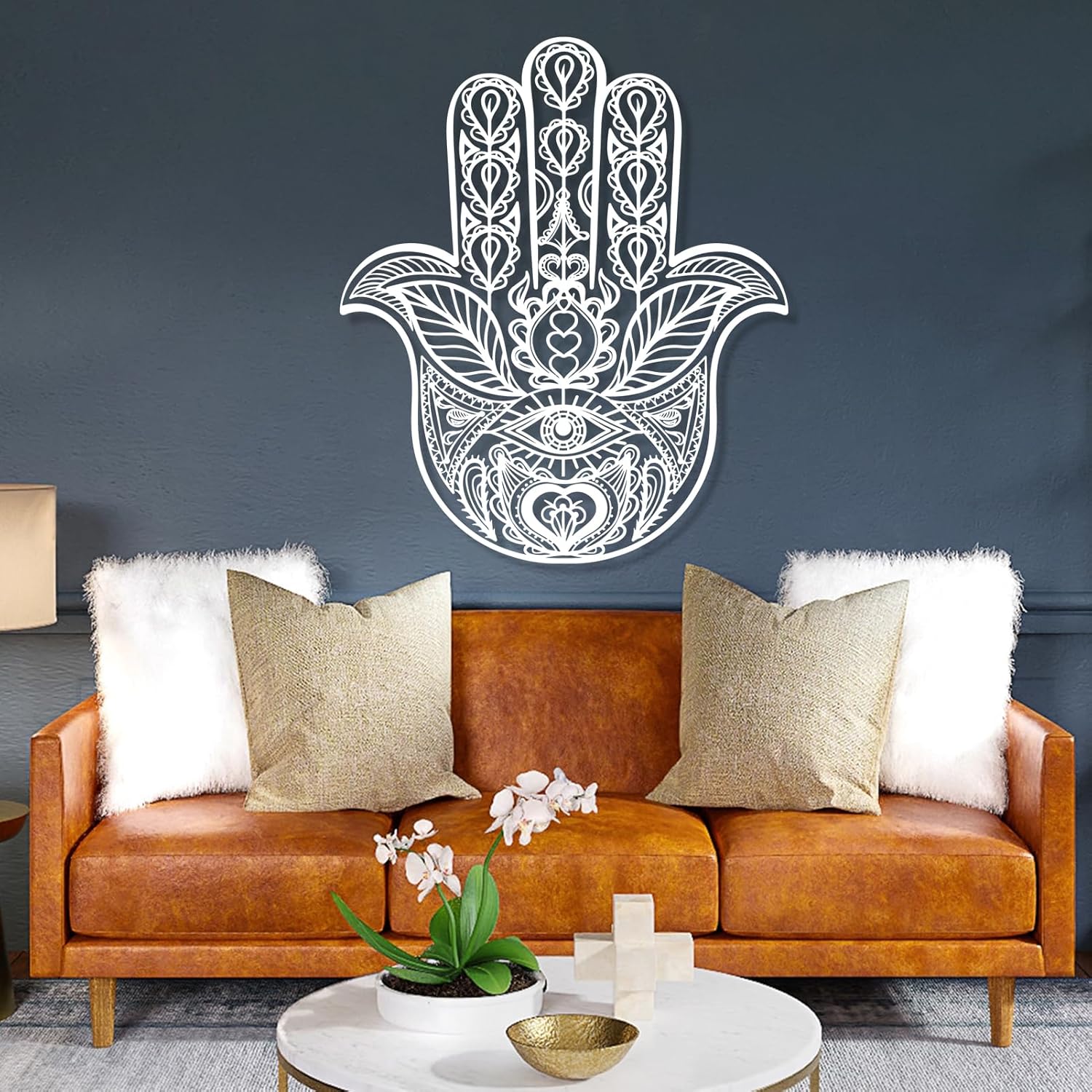 Hamsa Hand Metal Wall Decor, Sacred Geometry Metal Wall Art