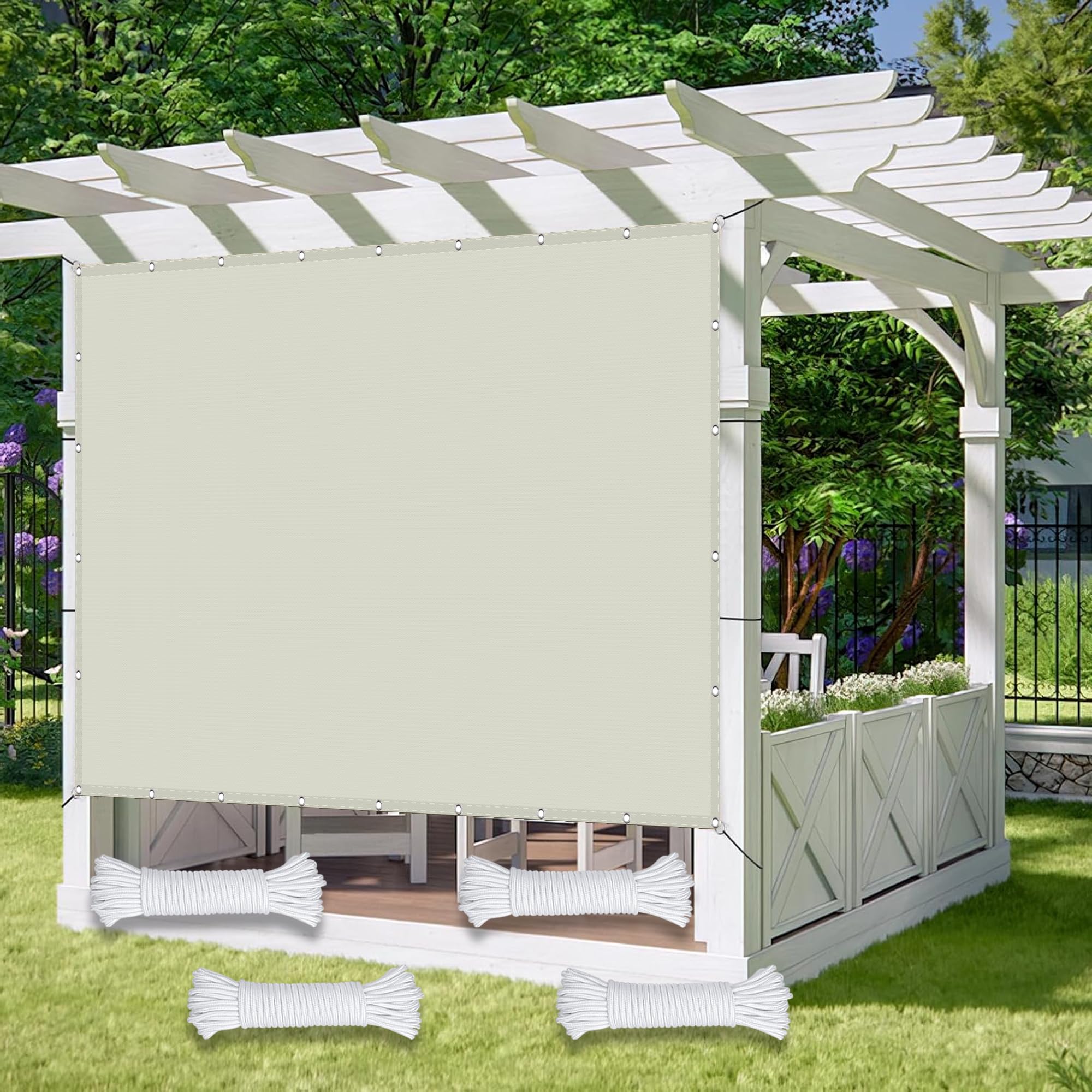 Voile d'ombrage pour jardin et camping toile imperméable 6x9m blanche