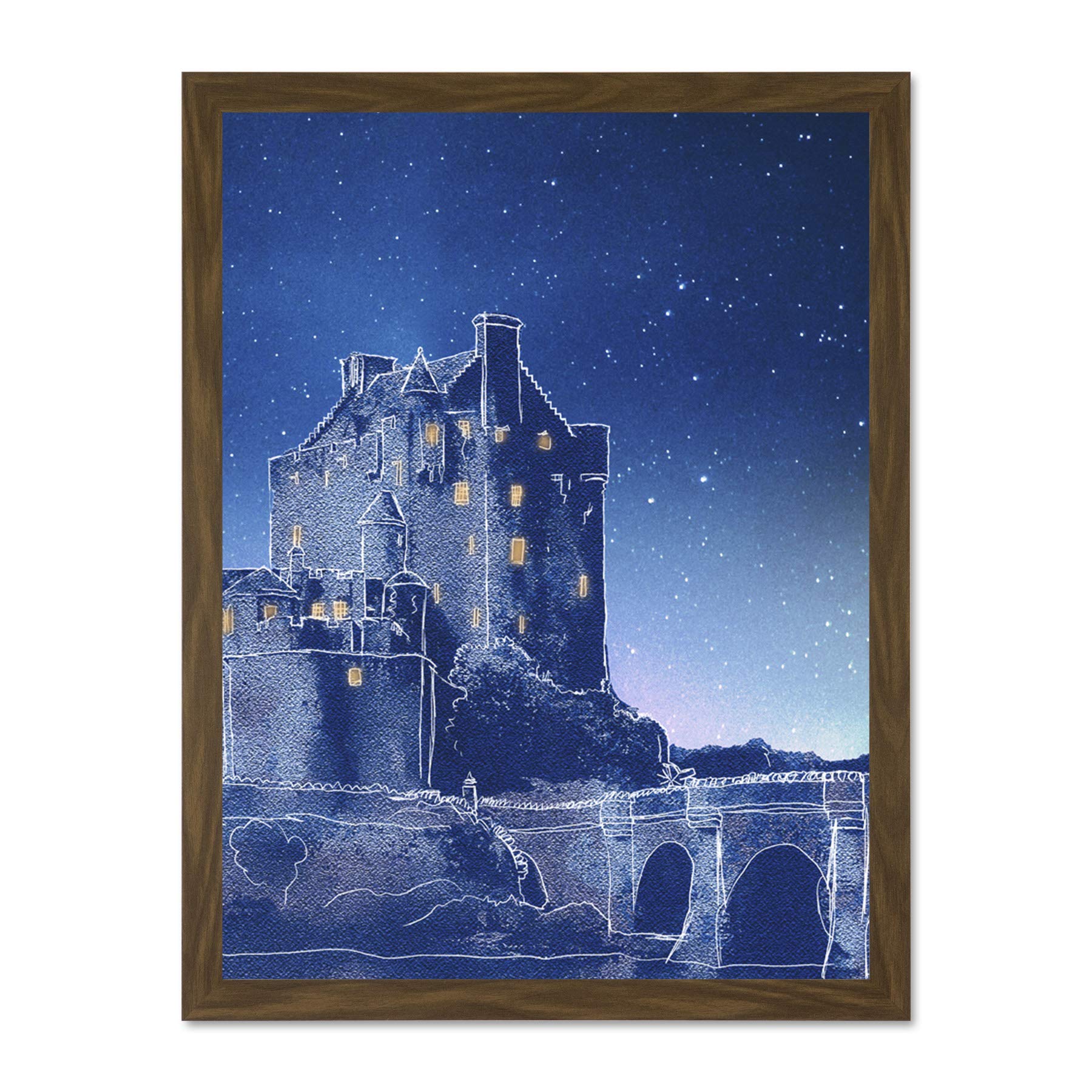 Scotland Eilean Donan Night Large Framed Art Print Poster Wall Decor 18x24 inch