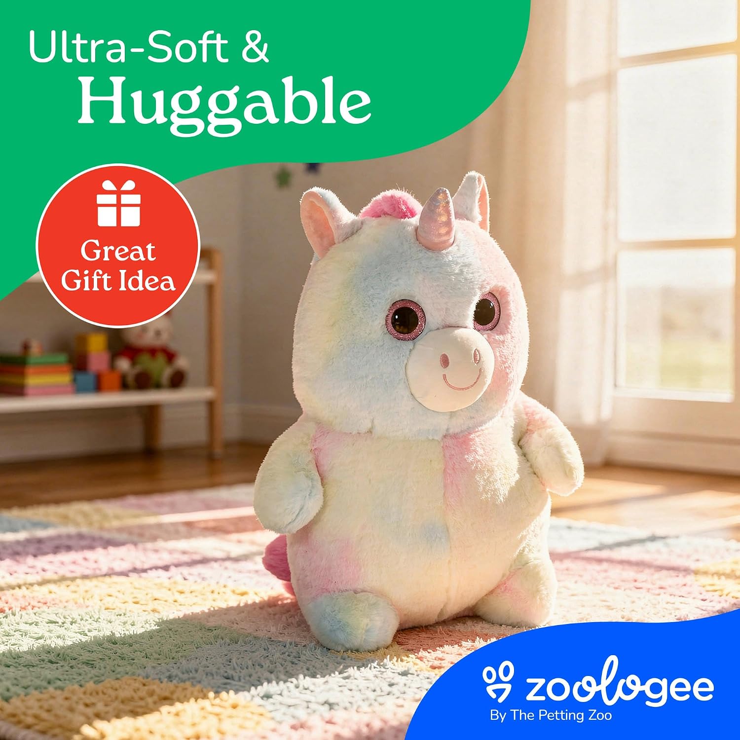 The Petting Zoo Unicorn Stuffed Animal Plushie, Gifts for Kids, Puffimalz Zoologee Plush Toy, 17 in