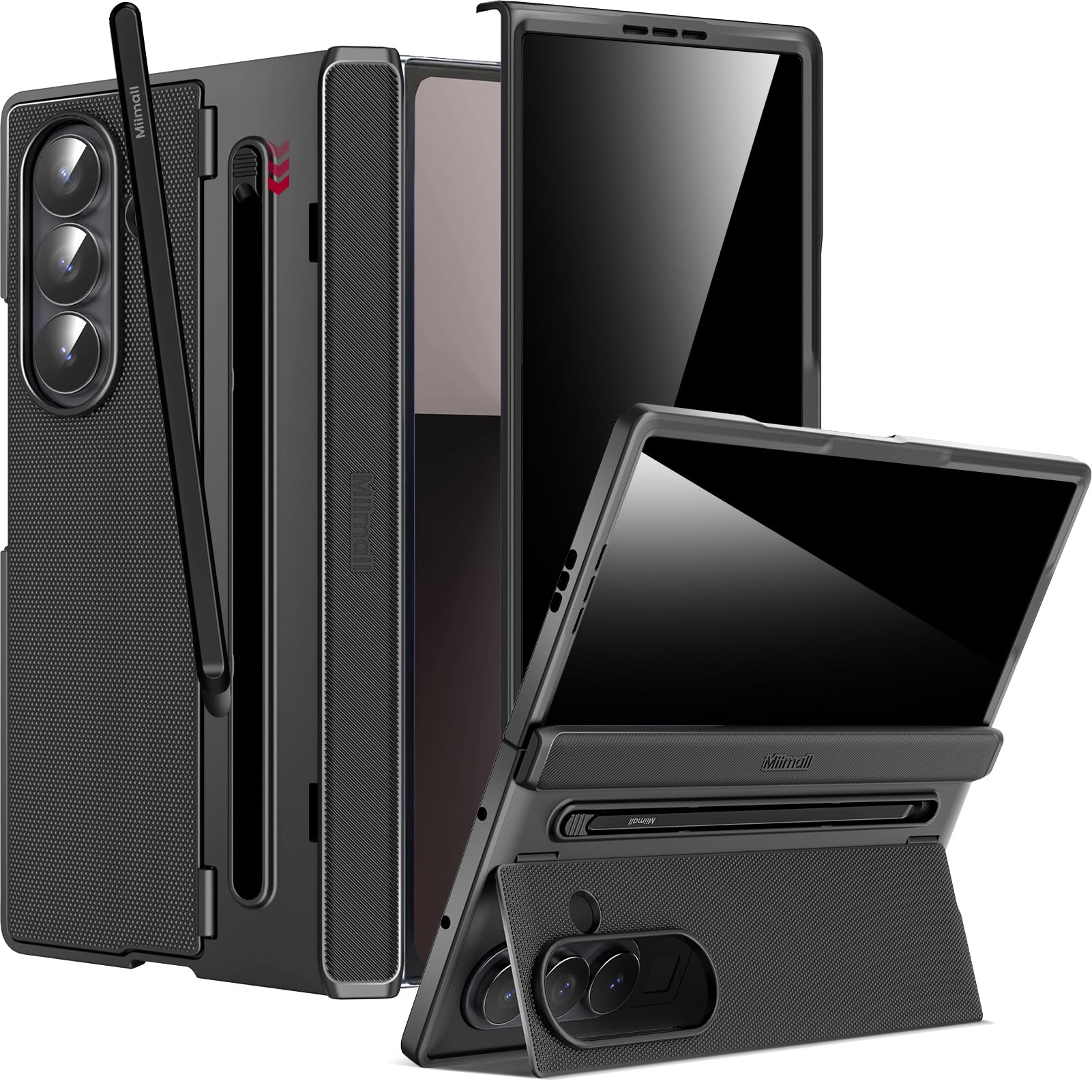 Miimall Funda Anti Espia para Samsung Galaxy Z Fold 7 con S Pen, [Protector de Pantalla Privacidad] Protección Bisagra Funda Fold 7 con Soporte, Antigolpes Grado Militar 360 Carcasa para Fold7, Negro
