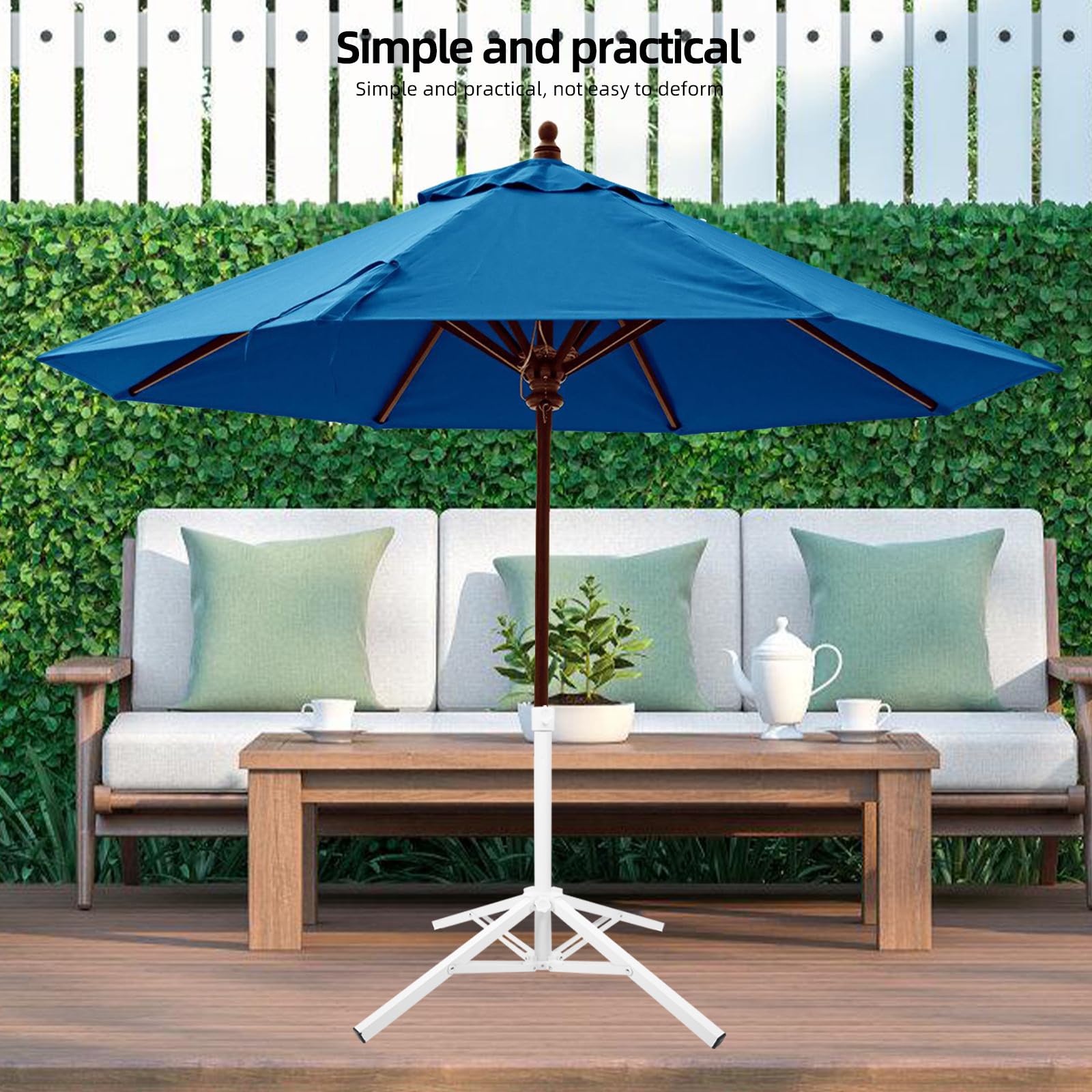 Operitacx Supporto per Ombrellone Pieghevole Bianco in Metallo e Plastica | Base Portatile, Struttura Stabile, per Giardino e Viaggio, Festa Estiva