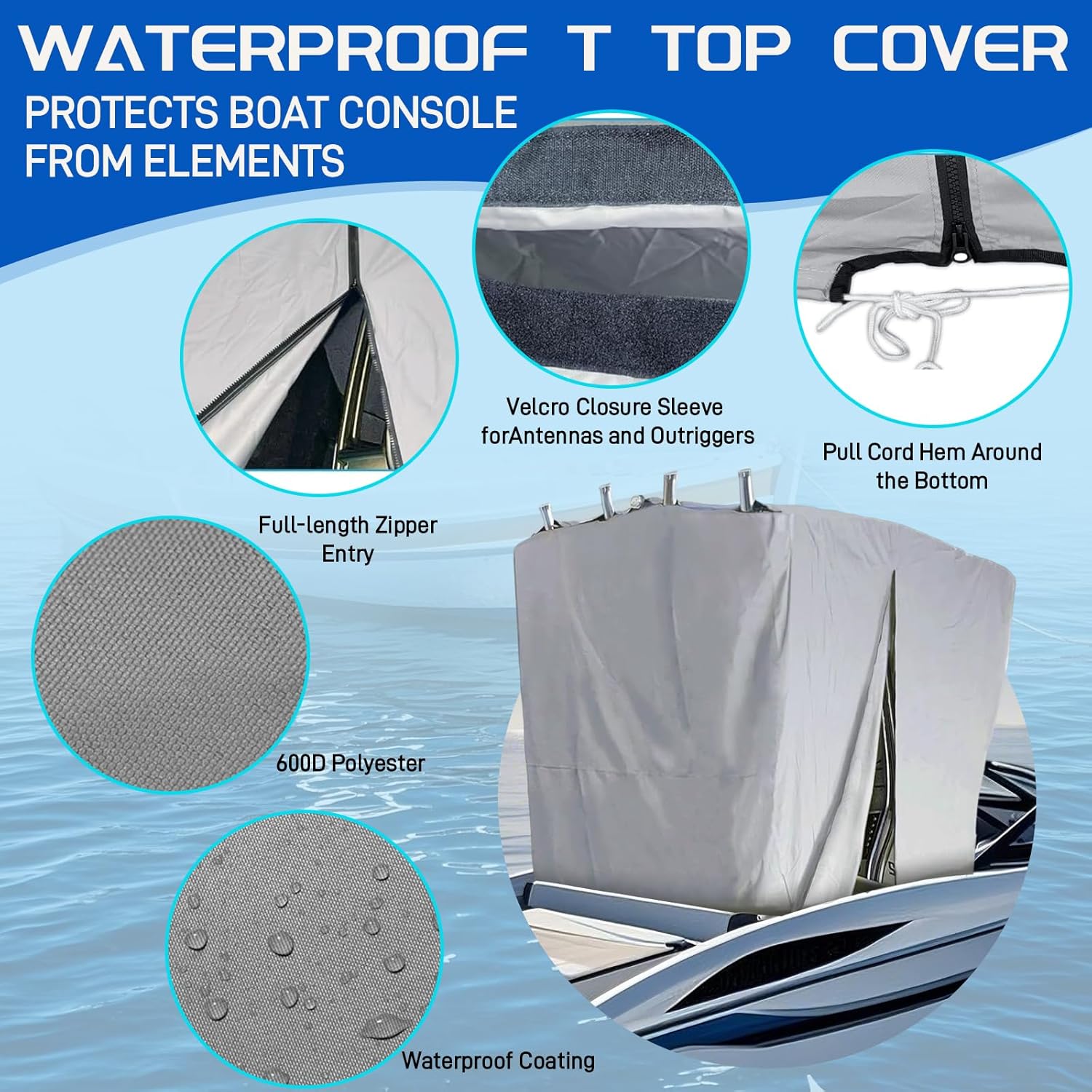Marine T-Cover, Boat Console Top CoverOutdoor Marine Marine Grade Canvas Full Cover(Large 108" L x 85" W x 90" H)