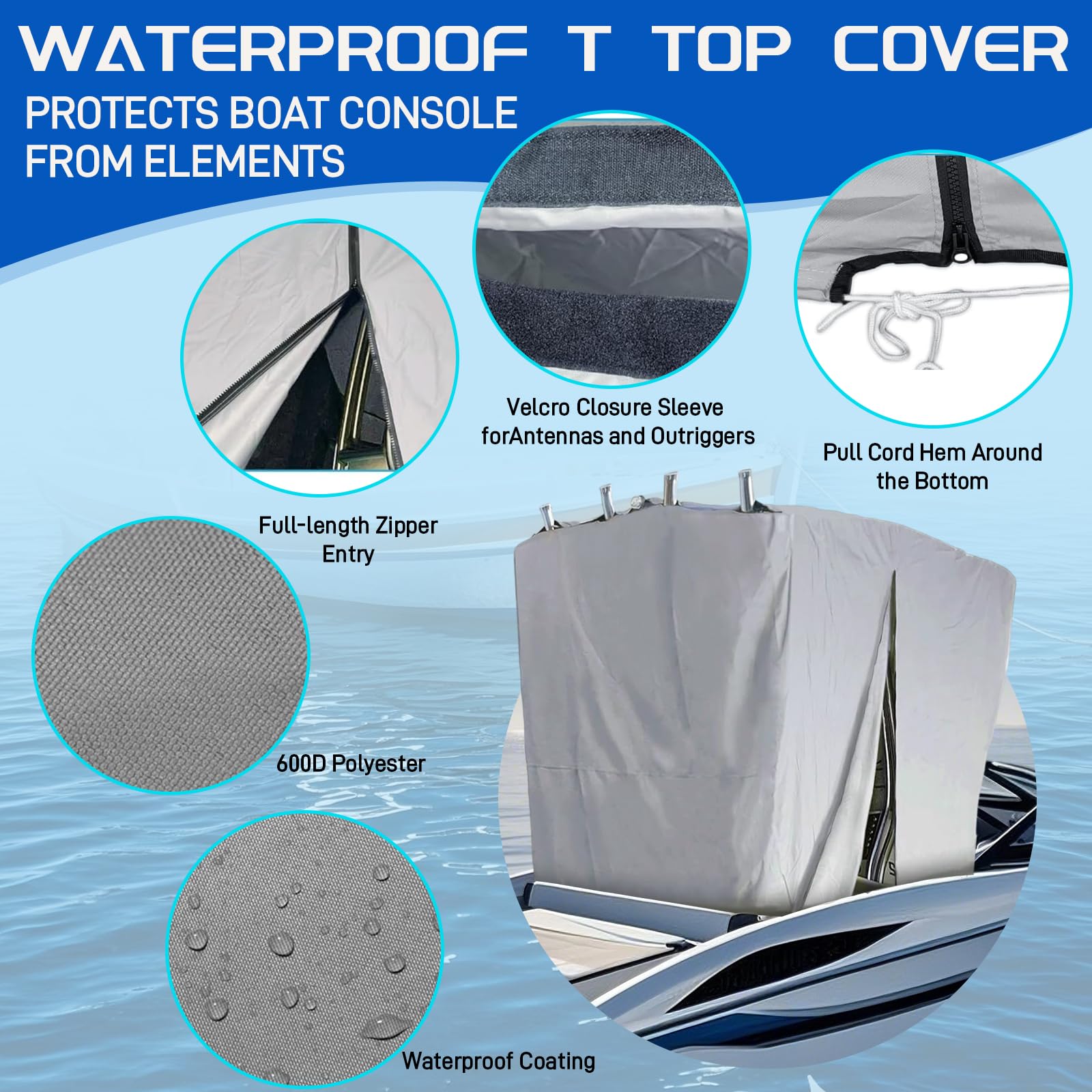 Marine T-Cover, Boat Console Top CoverOutdoor Marine Marine Grade Canvas Full Cover(Large 108