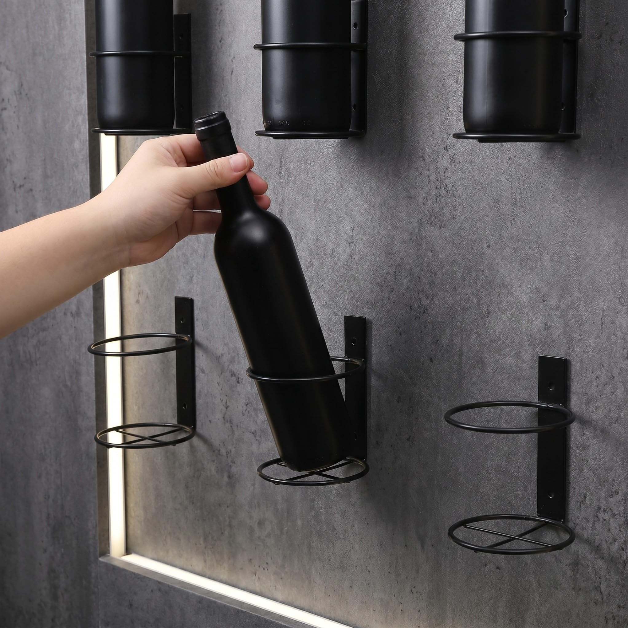 LABRIMP Botellero Vino 6 Botellas de Hierro Diseño Colgante de Pared para Exhibir y Almacenar Botellas de Vino y Cerveza, Conjunto de 6 Piezas Adecuado para Cocina