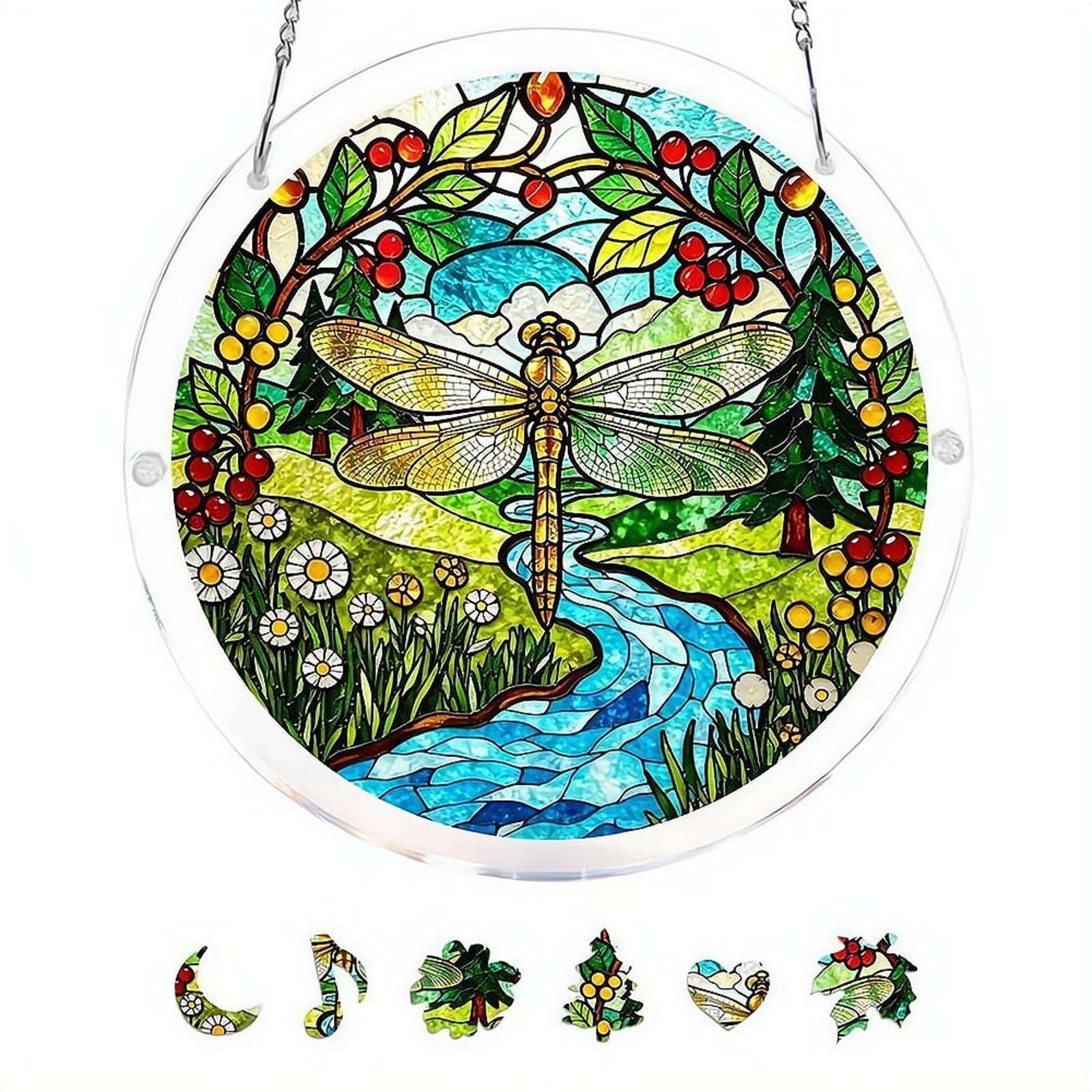 Acrylic Stained Glass Style Puzzle with Hanging Chain Hummingbird Birds Design 3D Transparent Jigsaw, Acrylic Suncatcher Window Hanging, Wall Decor Art Piece for Home Office Gift