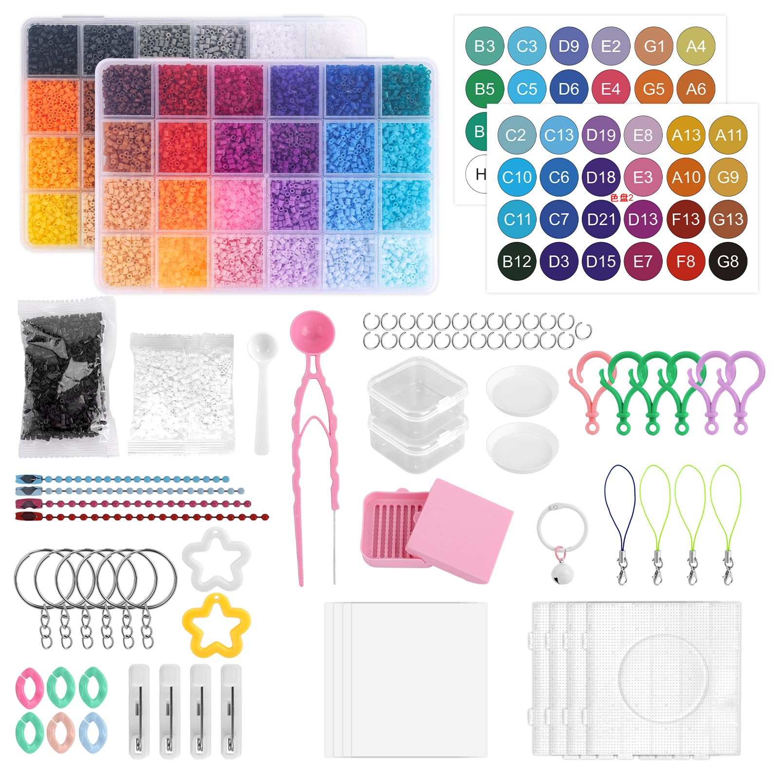Fai Da Te Perline a Fusione Set, 48 Colori 30.000 2,6mm Perline Fusibili con Diversi Strumenti Lavori Creativi Fai Da Te Forniture per Realizzare Portachiavi Frigo Calamite e Pixel Art