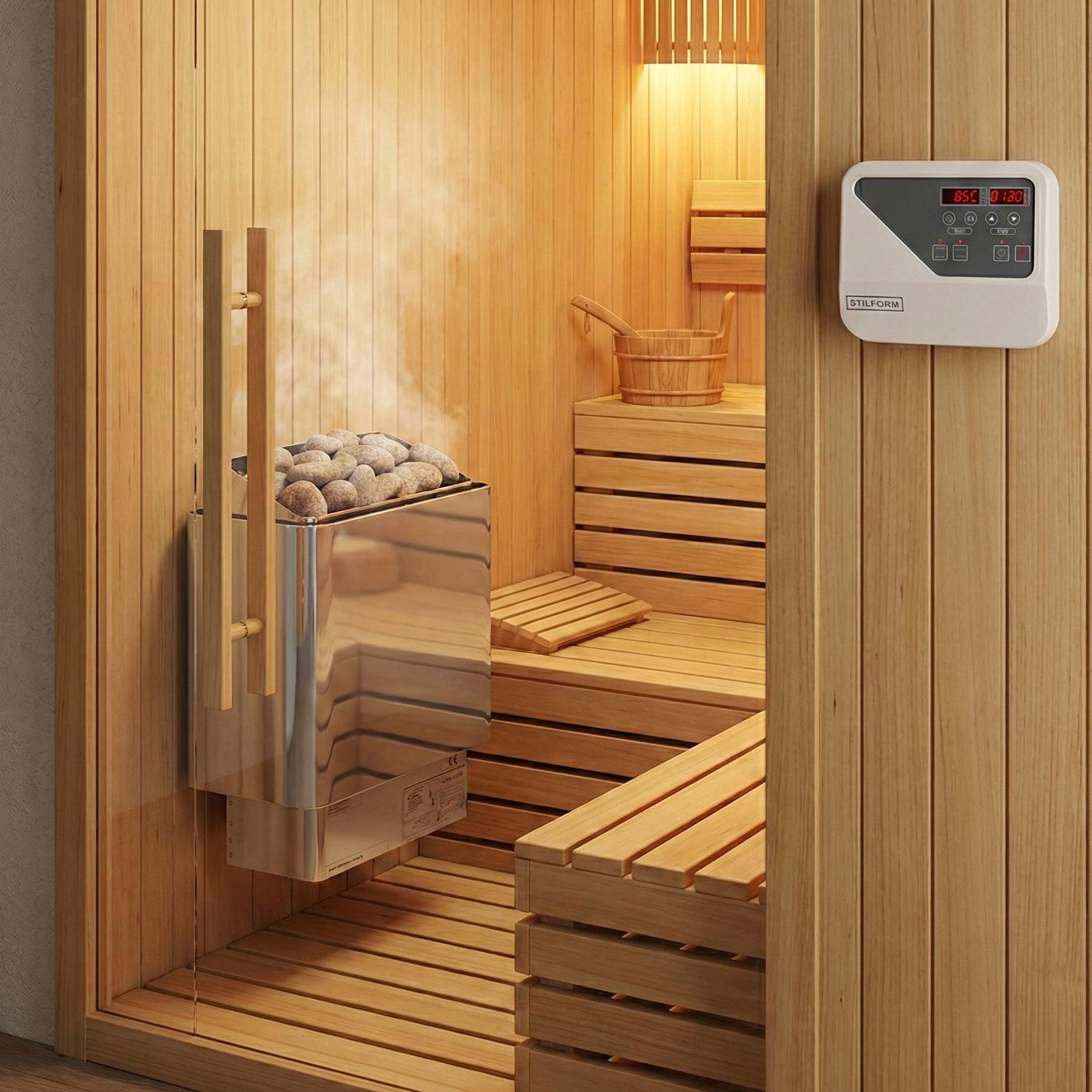 Estufa para sauna Thermolux de 4,5 kW con control táctil, sin piedras de sauna, calentador de sauna eléctrico finlandés Gunmetal, dispositivo de calentamiento de sauna eléctrico, juego de sauna