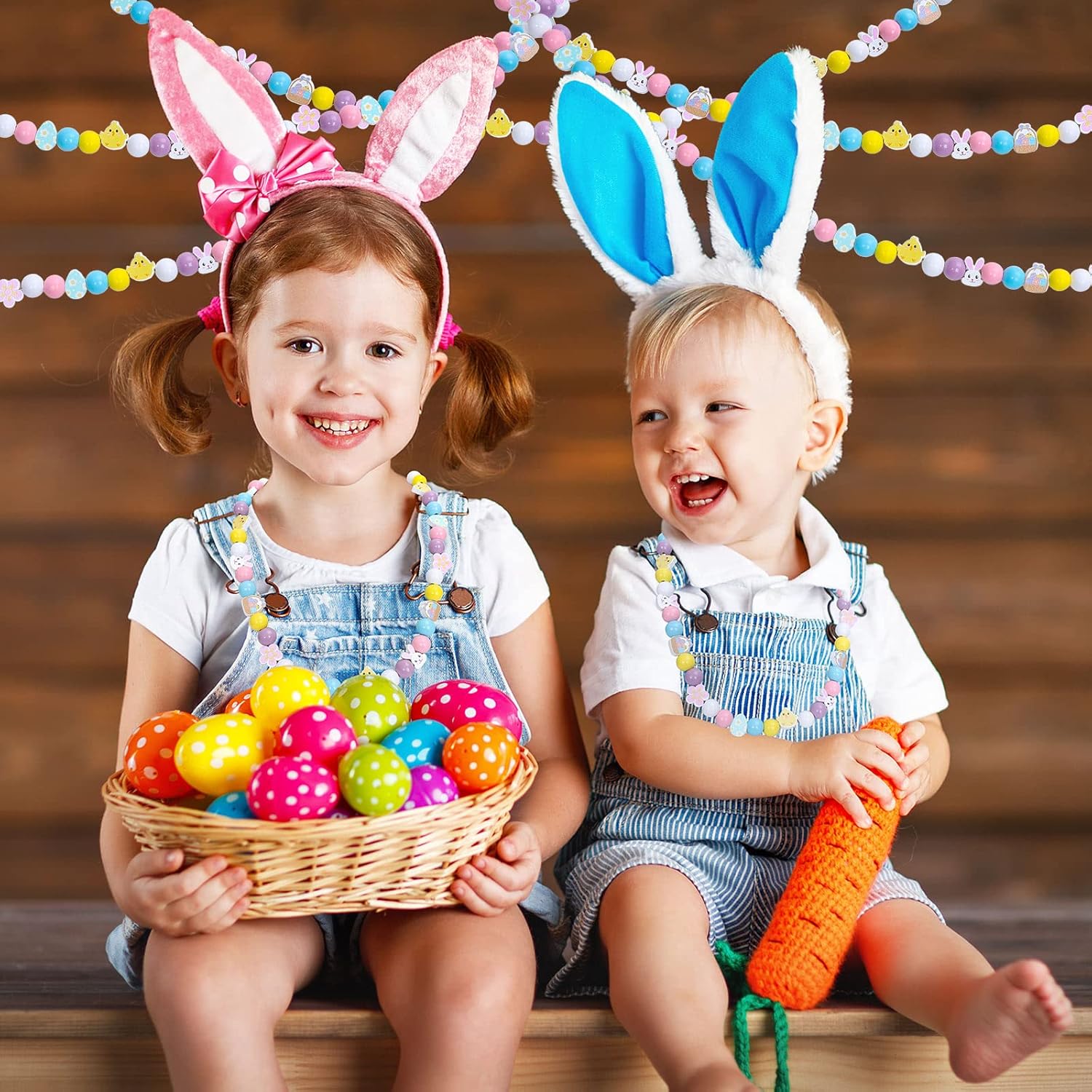 Whaline 225Pcs Easter Wooden Round Beads - White, Yellow, Pink, Blue, Purple - DIY Craft Beads for Jewelry & Decor - Image 6