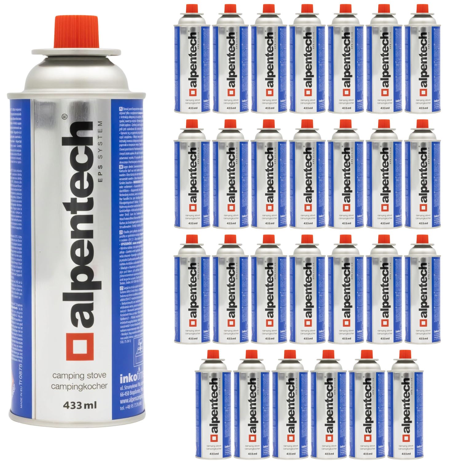 Alpen Camping Confezione da 28 cartucce di gas butano da 250 g, 450 ml, cartuccia per fornelli a gas, bruciatore a gas, bruciatore bunsen, campeggio, fornello all'aperto, bombola di gas ricaricabile
