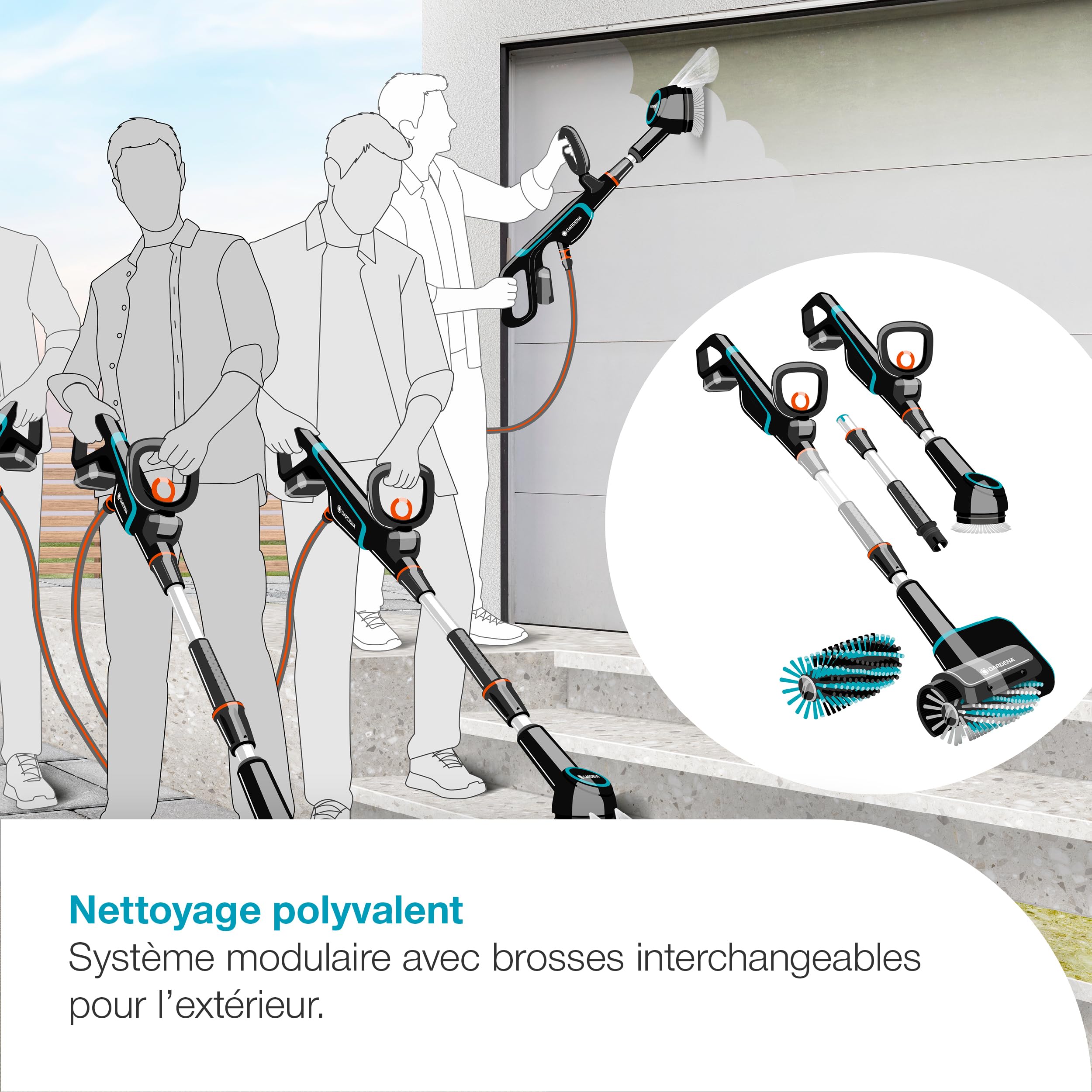 Gardena Nettoyeur de terrasse AquaBrush 18V / P4A - Compact - sans Chargeur ni Batterie: Extérieur, Commande à Un Bouton, Nettoyage Vertical, Ergonomique et réglable, sans Fil (14840-55)