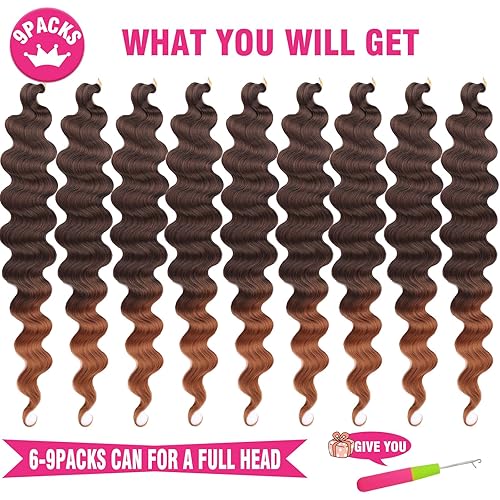 Miniatura 10 de Unionbeauty - Paquete de 9 paquetes de cabello ondulado ondulado de 24 pulgadas, 9 paquetes, color naranja, rizado francés, trenzas onduladas de