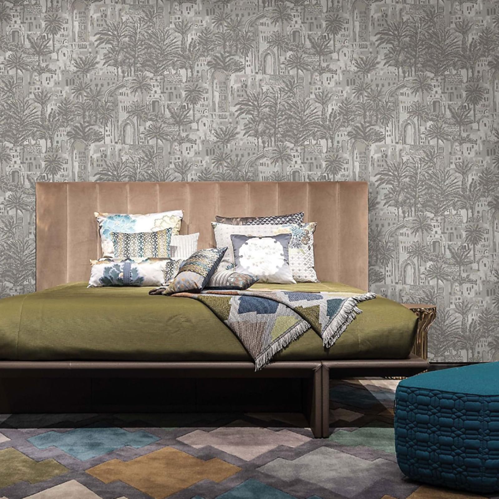 B&Q -  Grey Silver Metallic Wallpaper Textured Tipaza Feature Wall Paste The Wall