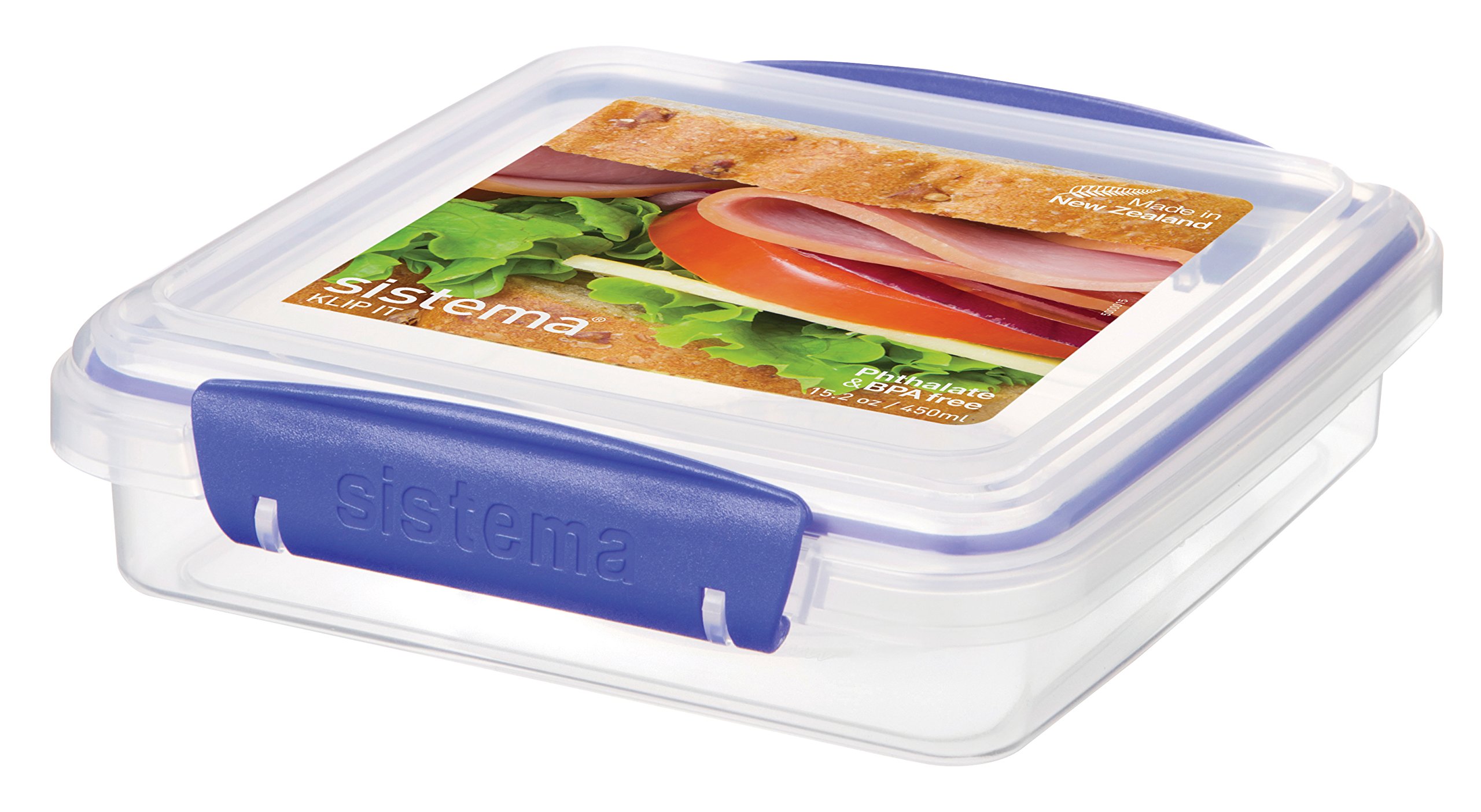 Sistema1645ZS KLIP IT Food Storage Container/Sandwich Box, 450 ml, Blue/Transparent