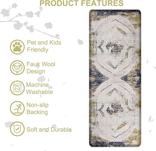 Miniatura 2 de Alfombra bohemia pequeña de lana sintética de 2 x 6 pies, antideslizante, lavable, para entrada, cuarto de bebé, alfombra rosa para dormitorio,