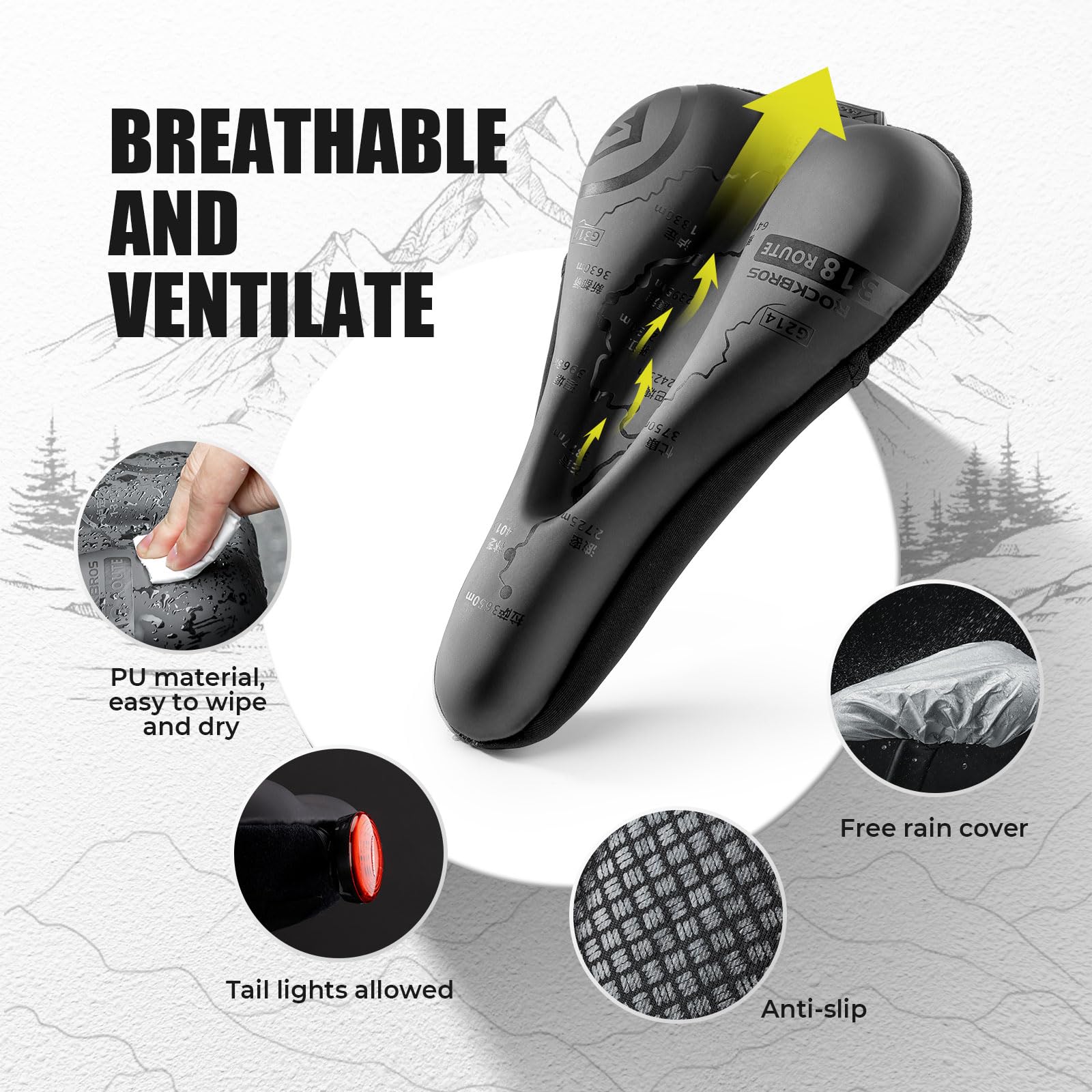 ROCKBROS Coprisella Bici, Coprisella Bici Morbido con Memory Foam e Gel, Copri Sella Ideale per MTB, Bici Gravel e da Corsa, Copertura Impermeabile in Regalo, Accessori da Ciclismo