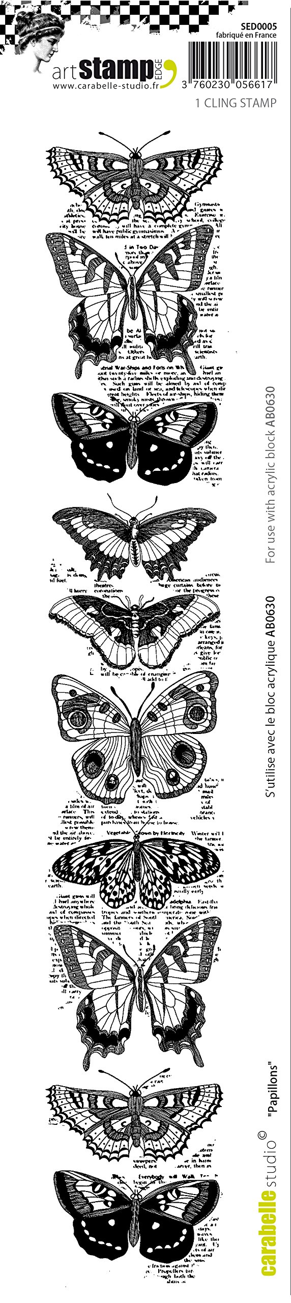 Carabelle StudioCling Edge Stamp-Butterflies, Rubber, White/Transparent, 31 x 6 x 1.5 cm