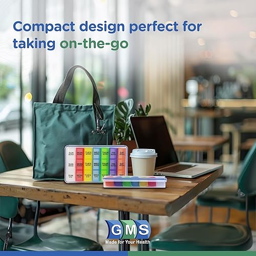 Miniatura 6 de GMS Organizador de pastillas para 7 días 3 veces al día, con recipientes de medicamentos extraíbles diarios, adecuado para uso de vitaminas y