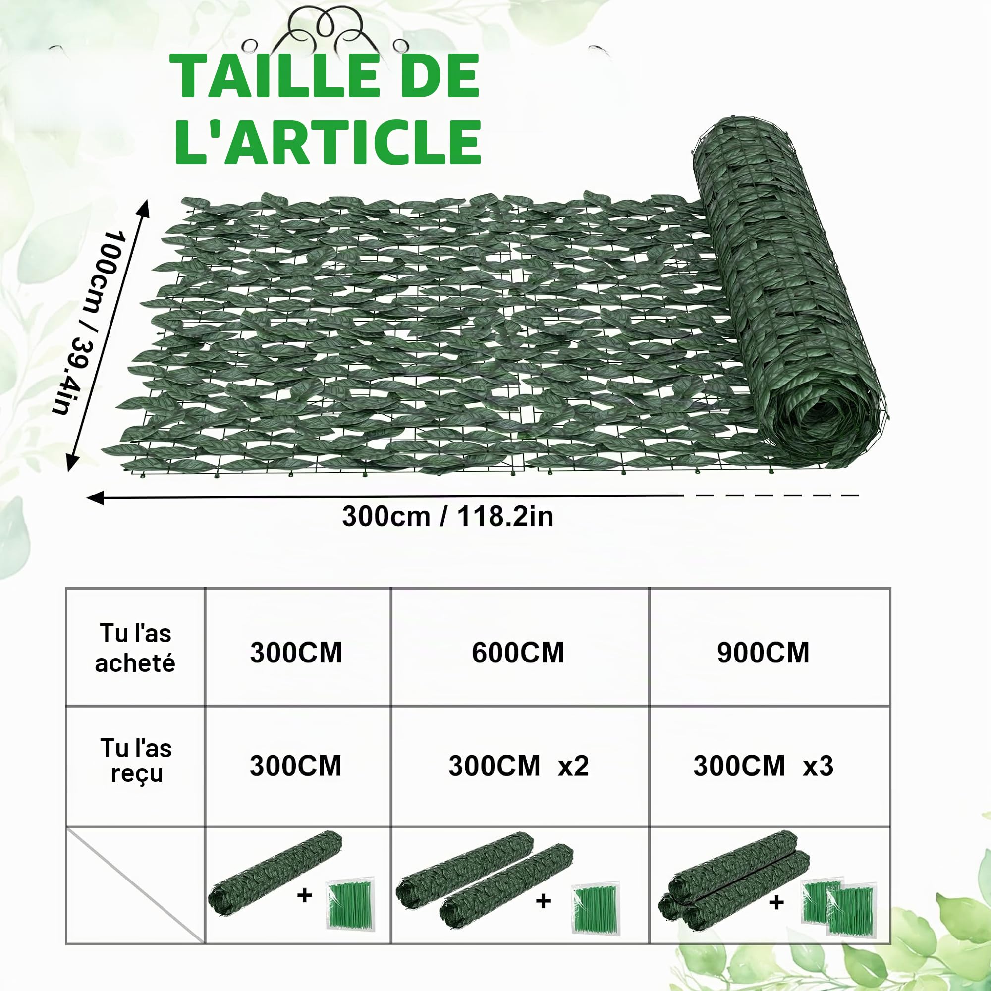 LZQ Brise-vue artificiel 1x6m, haie artificielle de lierre, toile de protection verte, protection de jardin, haie artificielle de clôture, protection de balcon, feuille de vigne artificielle en PE