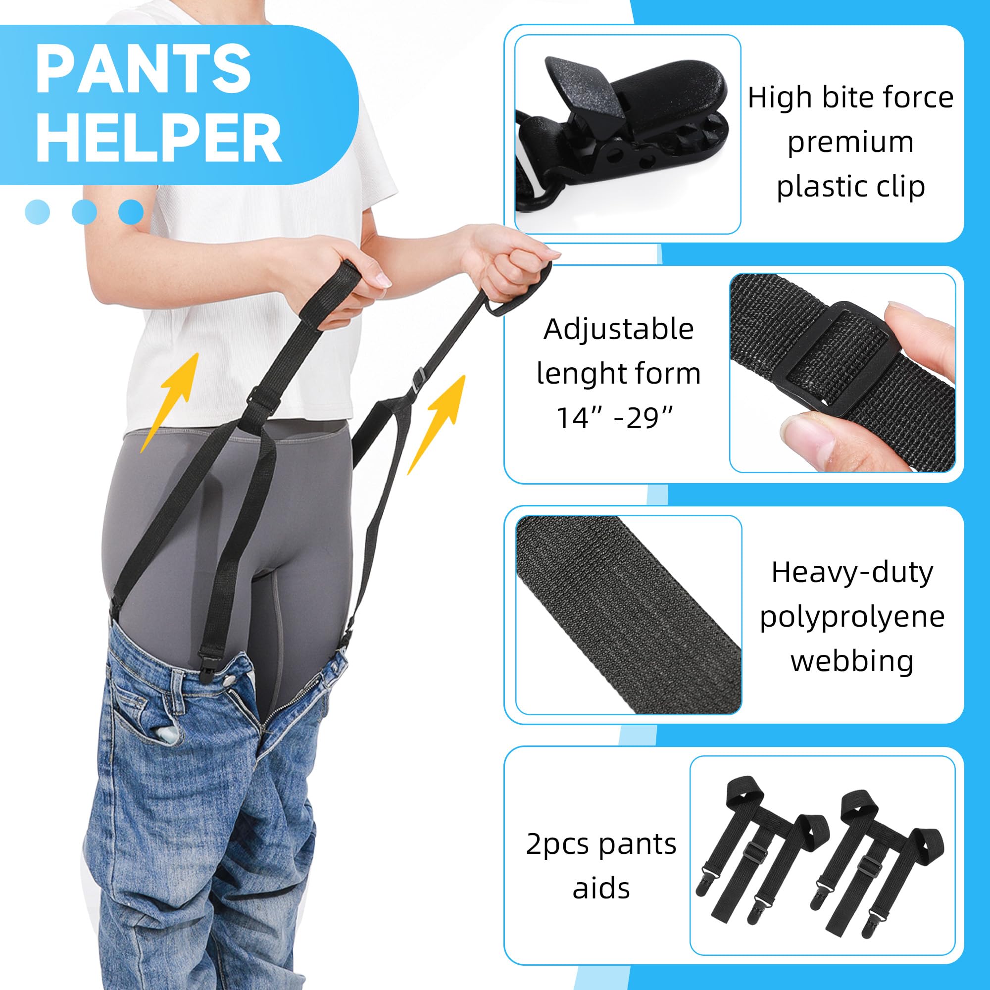 Fanwer Kit de 6 piezas de repuesto total de cadera para personas mayores, levantador de piernas, ayuda para calcetines, herramienta de agarre de alcance, palo de vestir, cepillo de espalda y aplicador