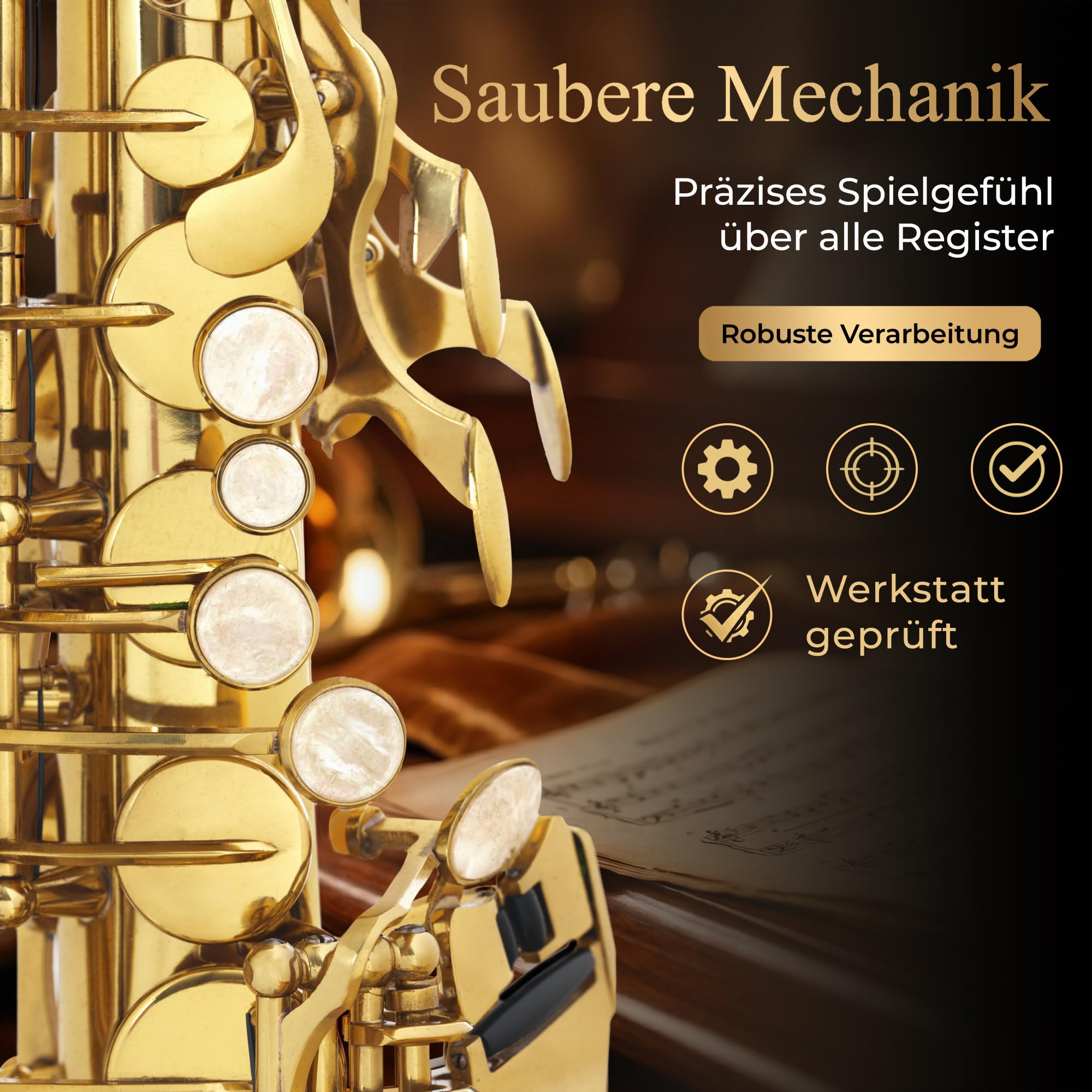 Classic Cantabile AS-450 Eb Saxophone alto en laiton – Accordage : il – Idéal pour les débutants – Mécanisme de clapet ergonomique – Clapet haut – Étui léger, embout, ligature et accessoires