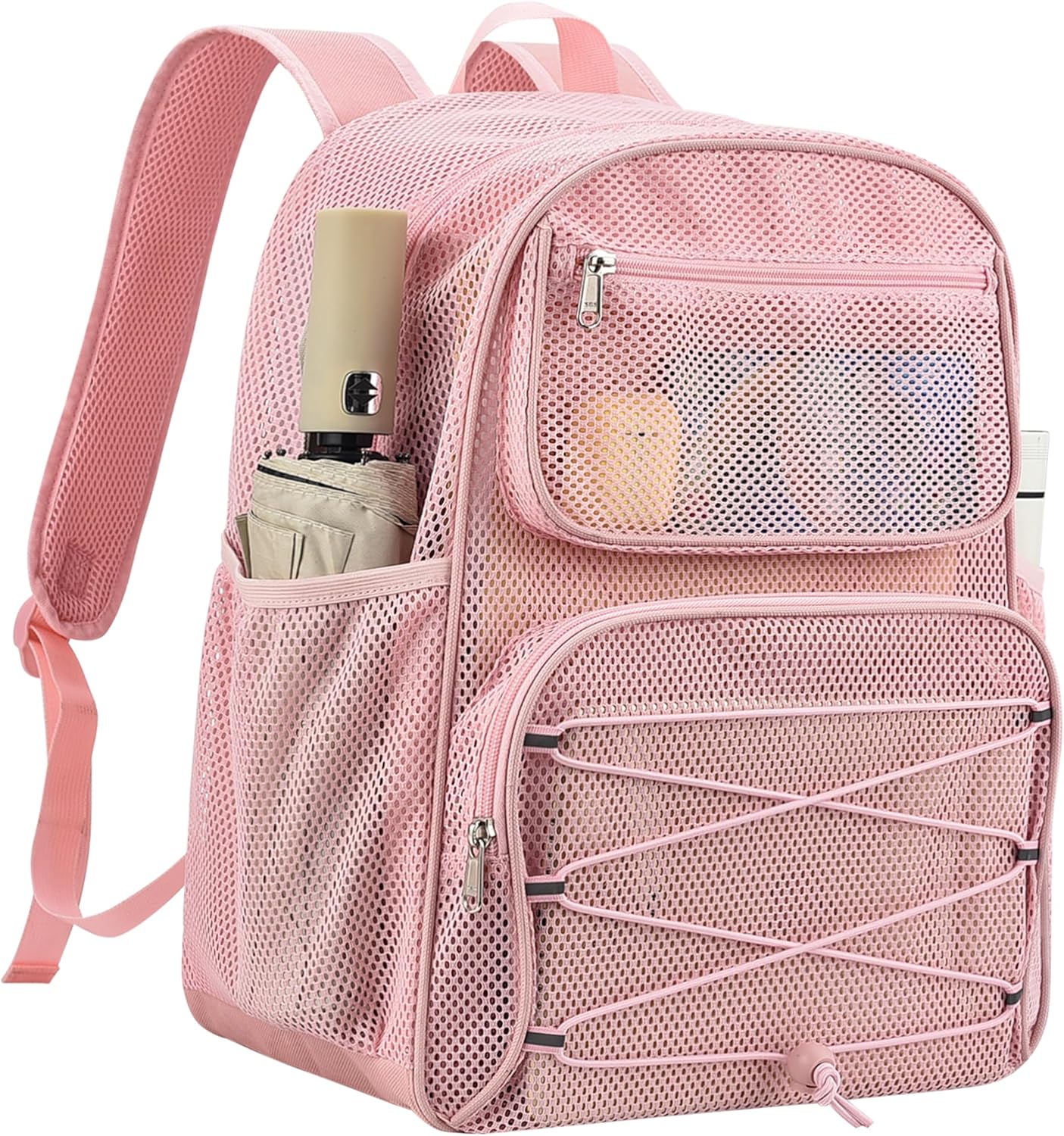 Paxiland Mesh Backpack Heavy Duty See Through Mesh Bookbag Large Backpack for Travel Swimming Outdoor Sports Beach, Blue