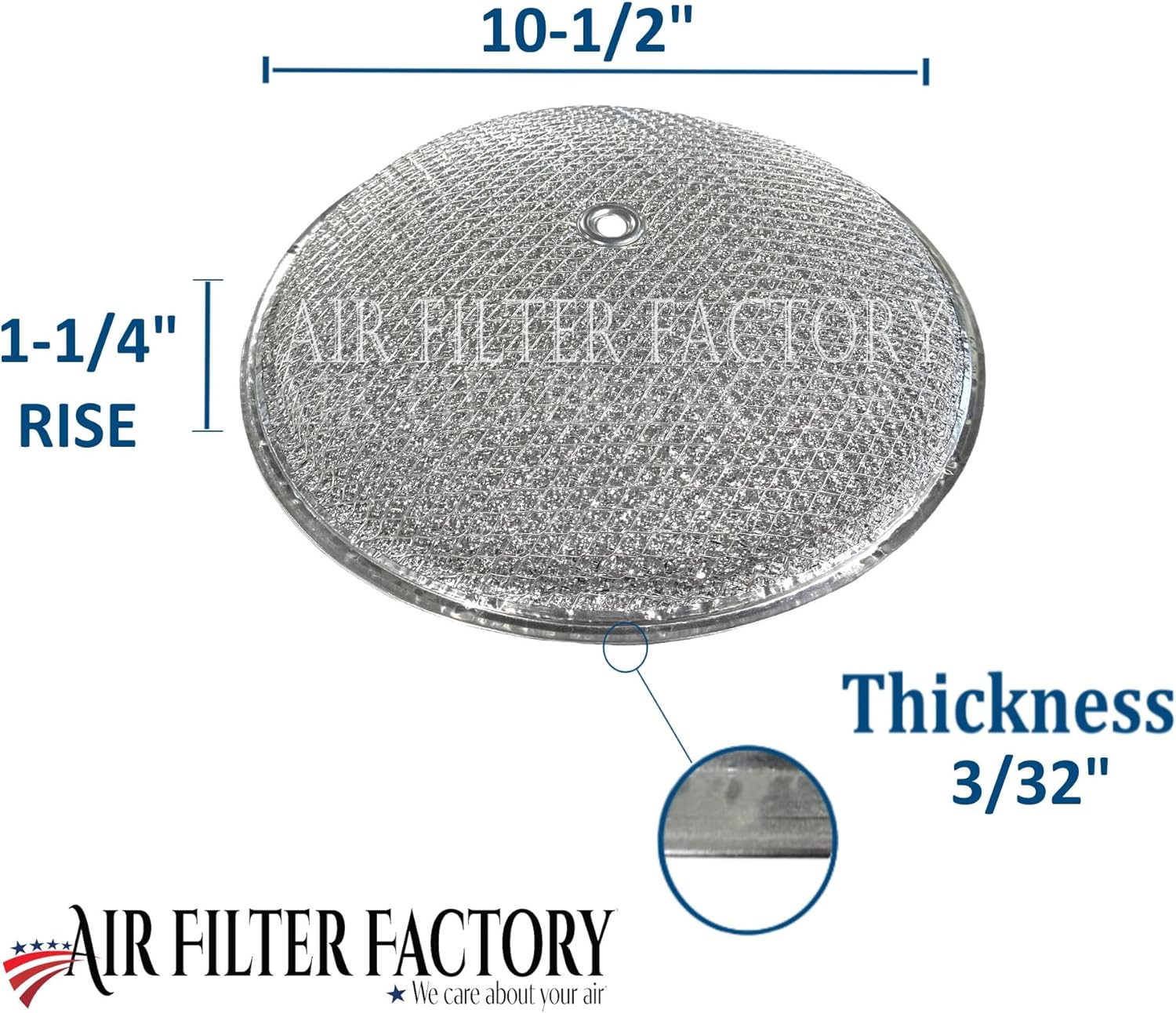 Air Filter Factory 10-1/2 Inches x 1-1/4 Inch Rise With Center Hole Range Hood Aluminum Grease Dome Filters 2-Pack