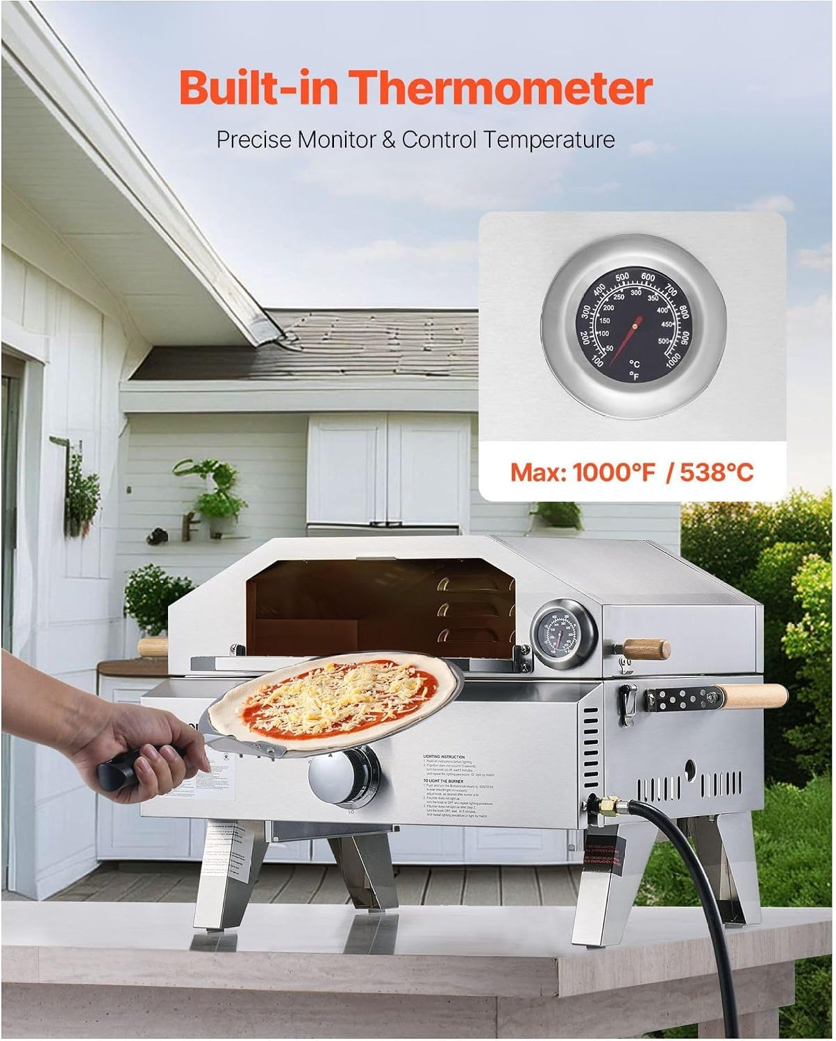 Gas 13 Inch, Portable Outdoor Pizza Maker, Gas Powered Oven with Thermometer, Grill & Bake Modes, for Backyard Camping
