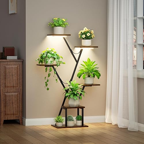 Soporte para plantas de interior con luces de cultivo, estante esquinero de 44 pulgadas con 5 niveles para plantas de interior múltiples, soporte de
