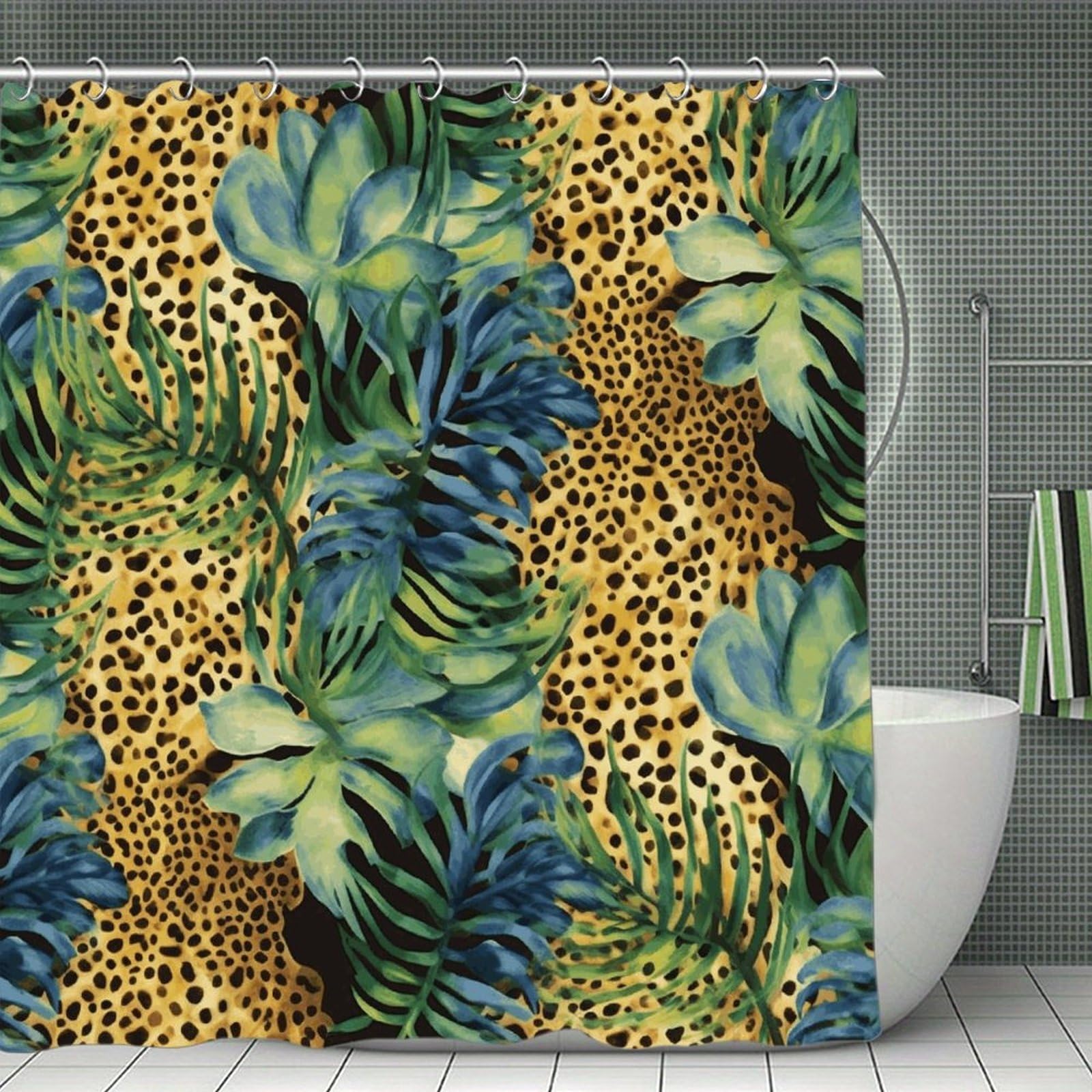 VstaDank Print Animal Leopard Print Jungle Shower Curtain Light-Weight Blackout Bathroom Curtain Washable Shower Liner 71x71 Inch Bath Curtain with Metal Holes Bathtub Bath Room